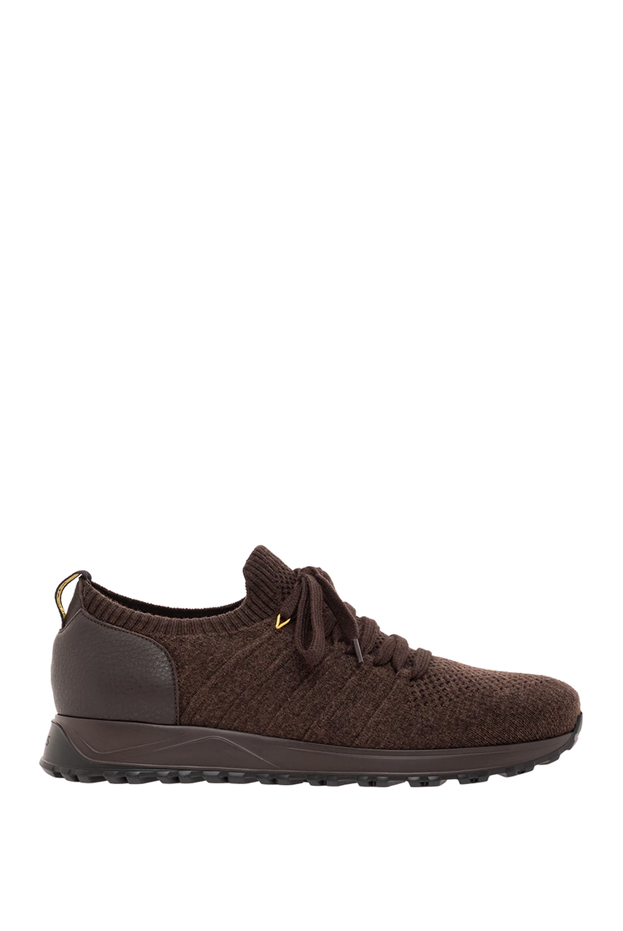Doucal`s knitted brown sneakers with leather on the heel and a textured sole 190533 - photo 1