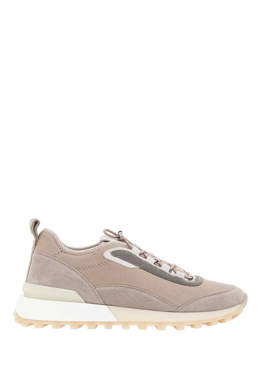 Brunello Cucinelli кроссовки из текстиля и замши с декором мониль бежевые женские 190578 - фото 1