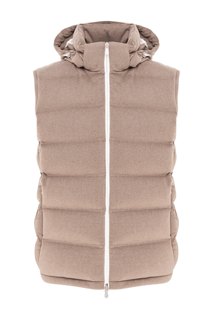 Brunello Cucinelli жилет пуховый бежевый с капюшоном и контрастной молнией из шерсти
190582 - фото 1