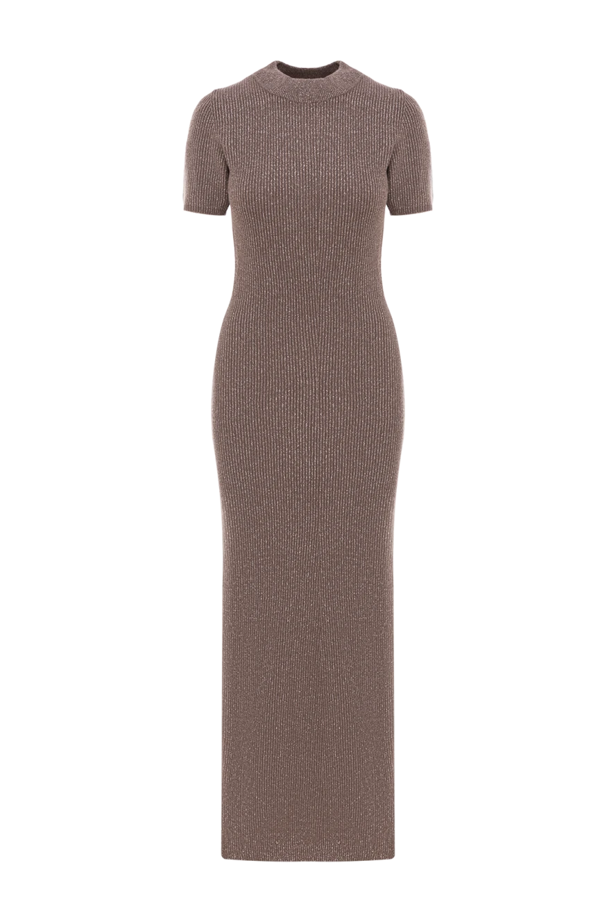 Brunello Cucinelli платье бежевое в рубчик из кашемира и вискозы с коротким рукавом 190608 - фото 1