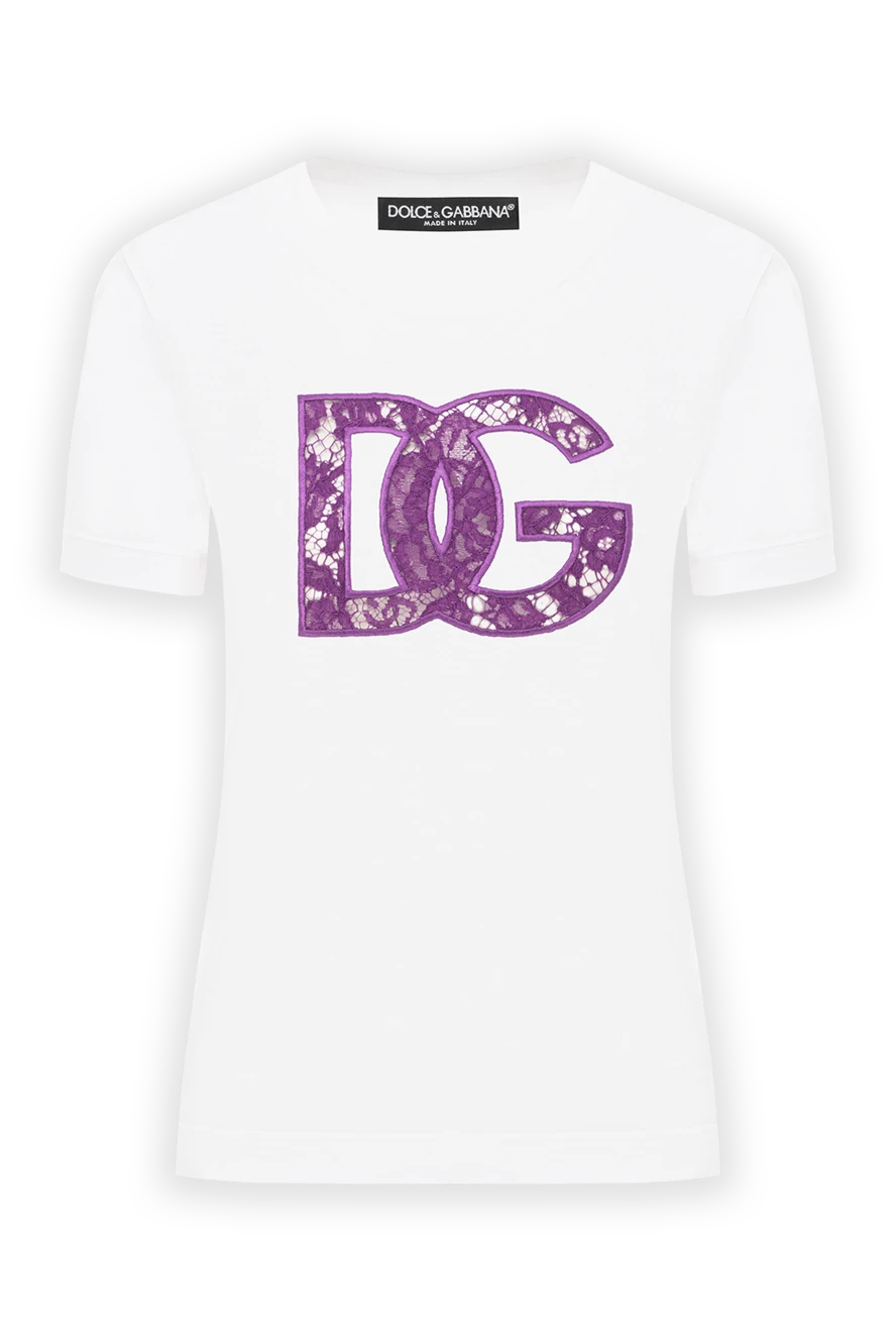 Dolce & Gabbana футболка белая с фиолетовым кружевным декором dg 190628 - фото 1
