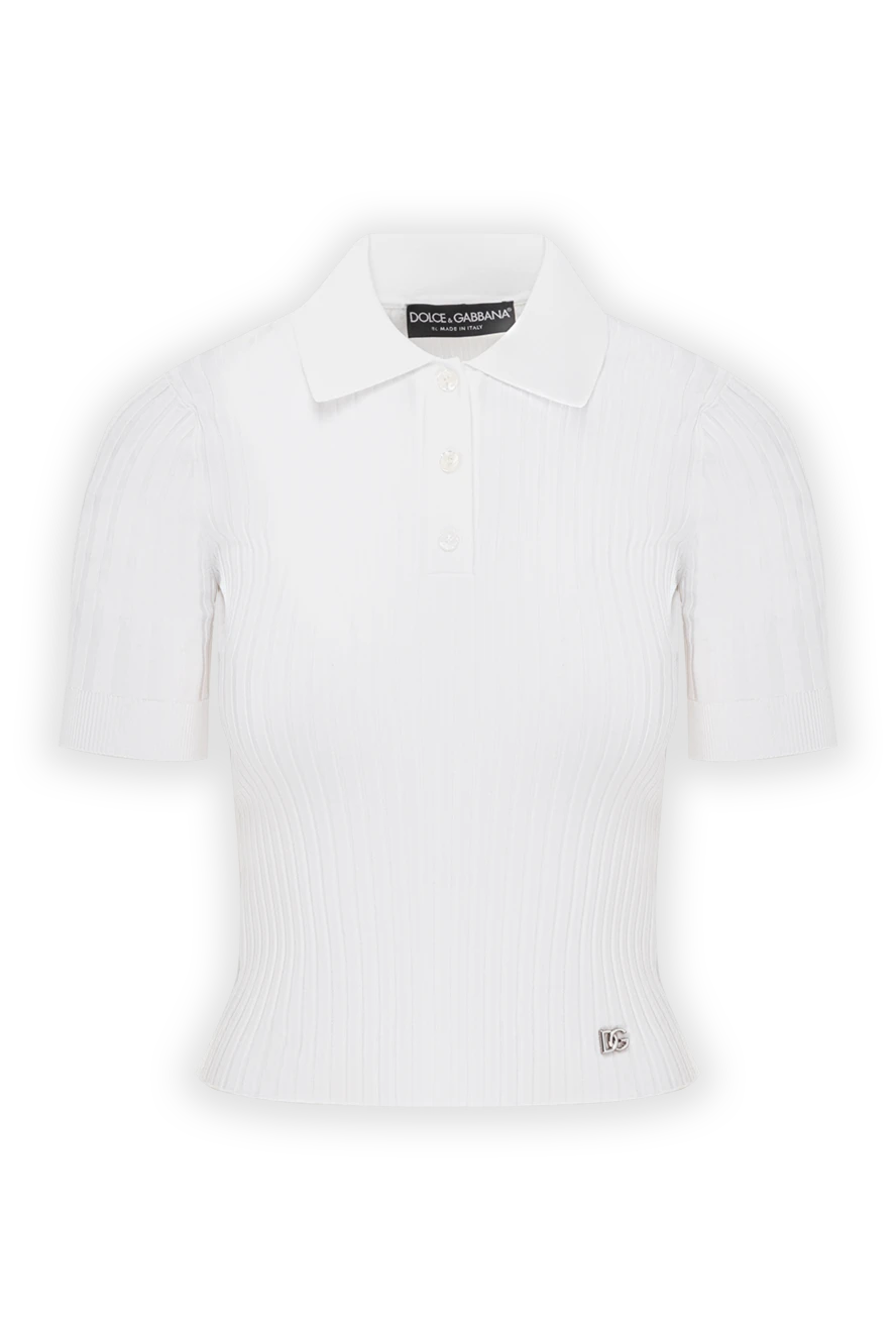 Dolce & Gabbana белый трикотажный топ поло в рубчик с коротким рукавом 190635 - фото 1