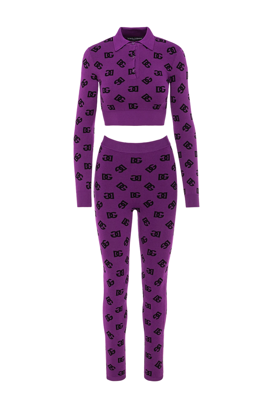 Dolce & Gabbana женский прогулочный костюм лонгслив из фиолетового жаккарда с легинсами 190636 - фото 1