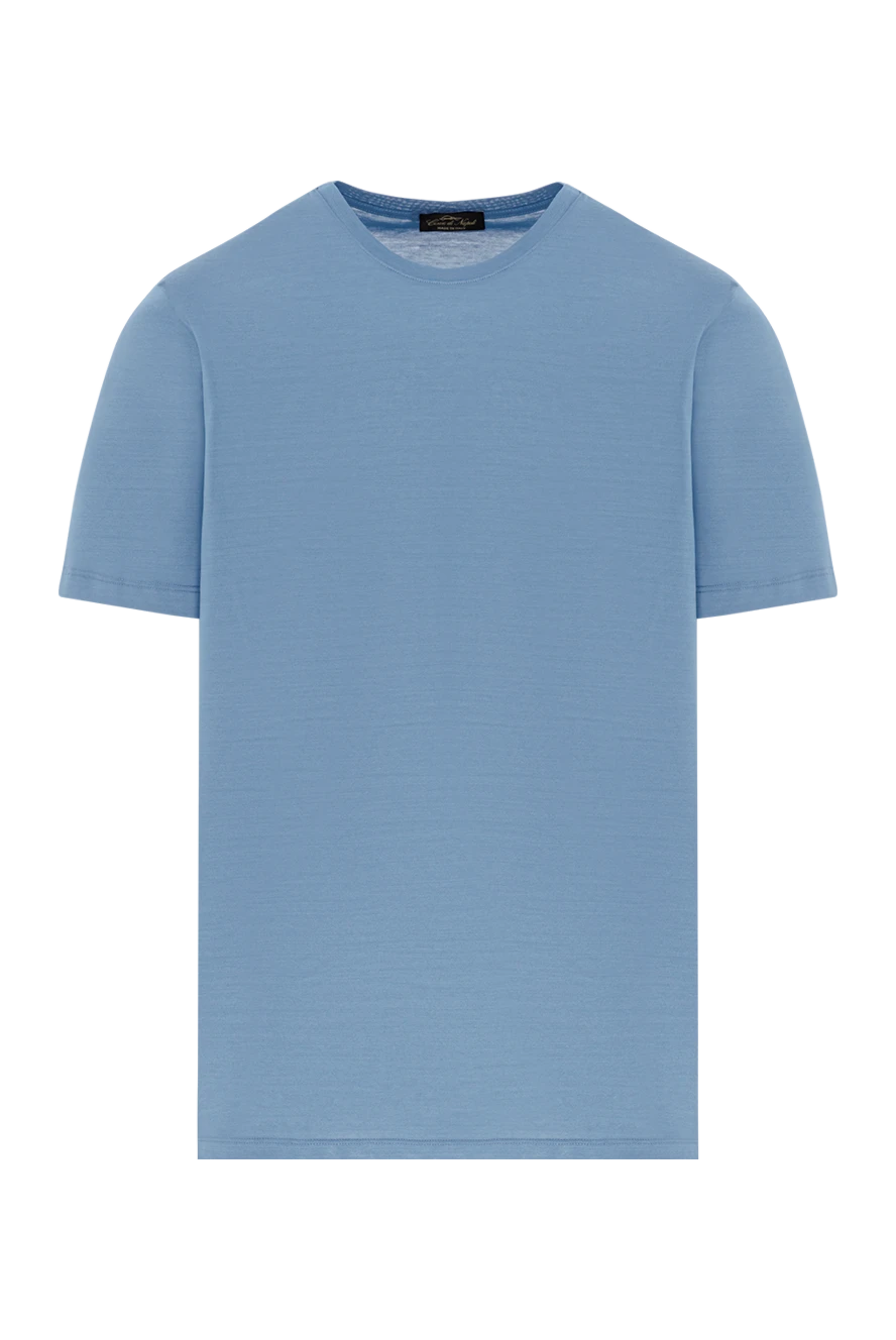 Cesare di Napoli аздап атлас жылтыры бар көк мақтадан жасалған футболка 190757 - фото 1