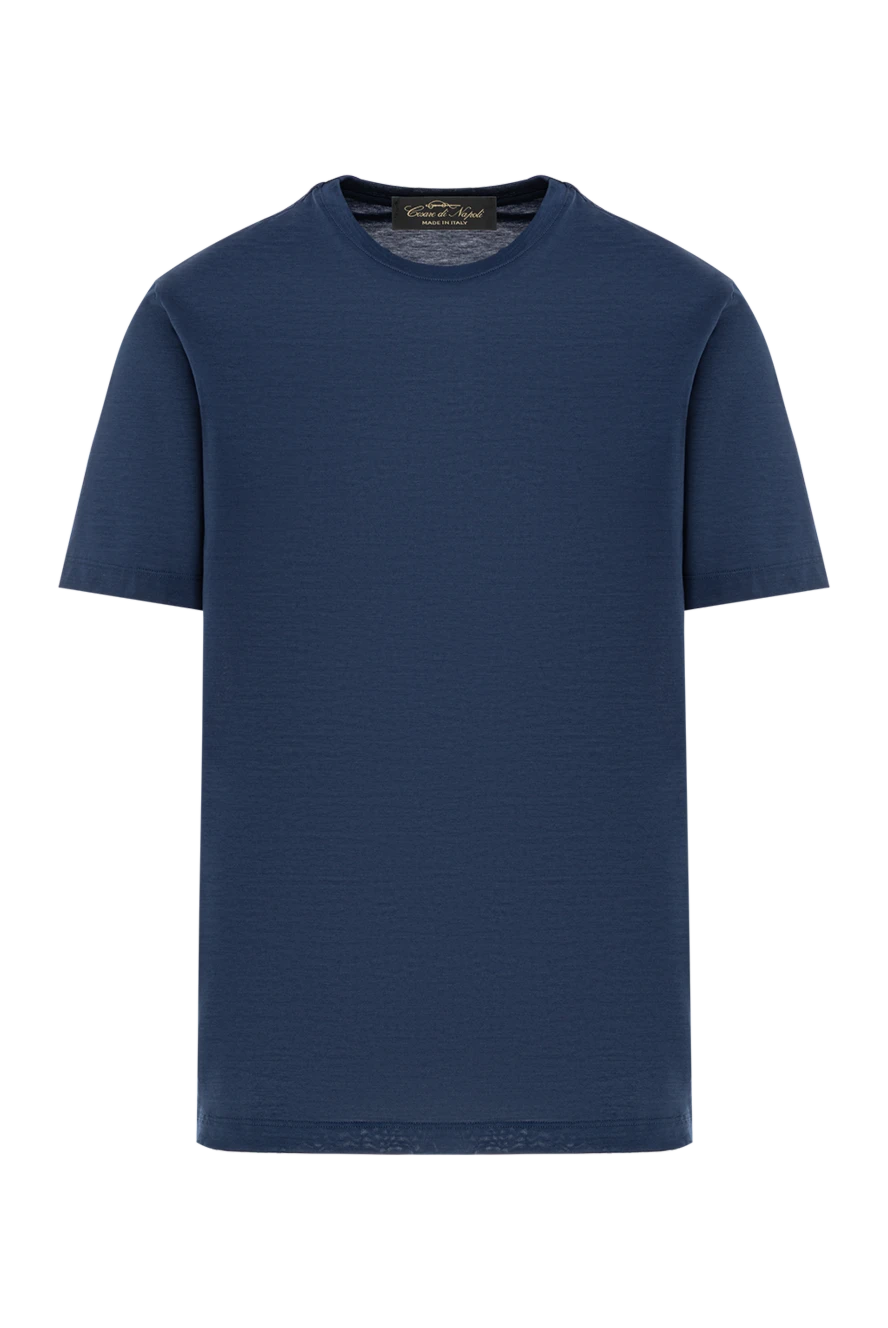 Cesare di Napoli индиго түсті ерлерге арналған қарапайым мақтадан жасалған футболка 190762 - фото 1