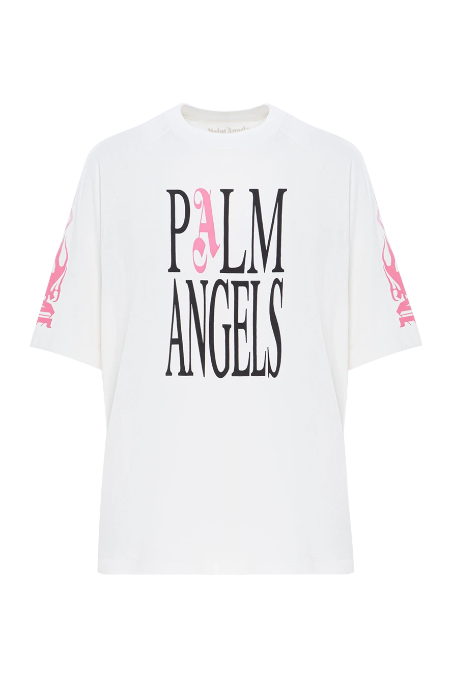Palm Angels белая футболка из мягкого хлопка с брендовым акцентом и графикой на рукаве 190848 - фото 1