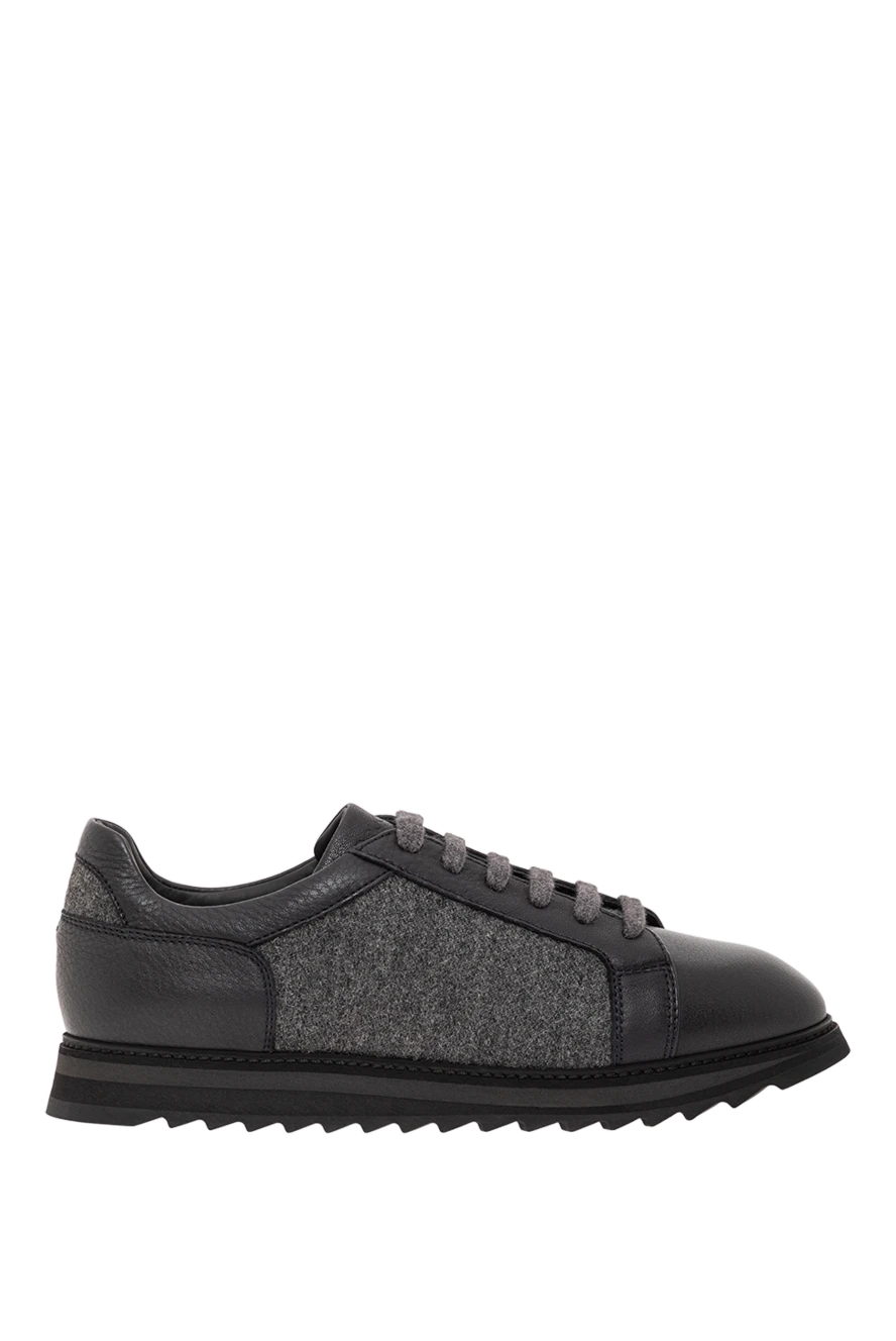 Doucal`s кроссовки из кожи и шерсти в графитовом тоне 190870 - фото 1
