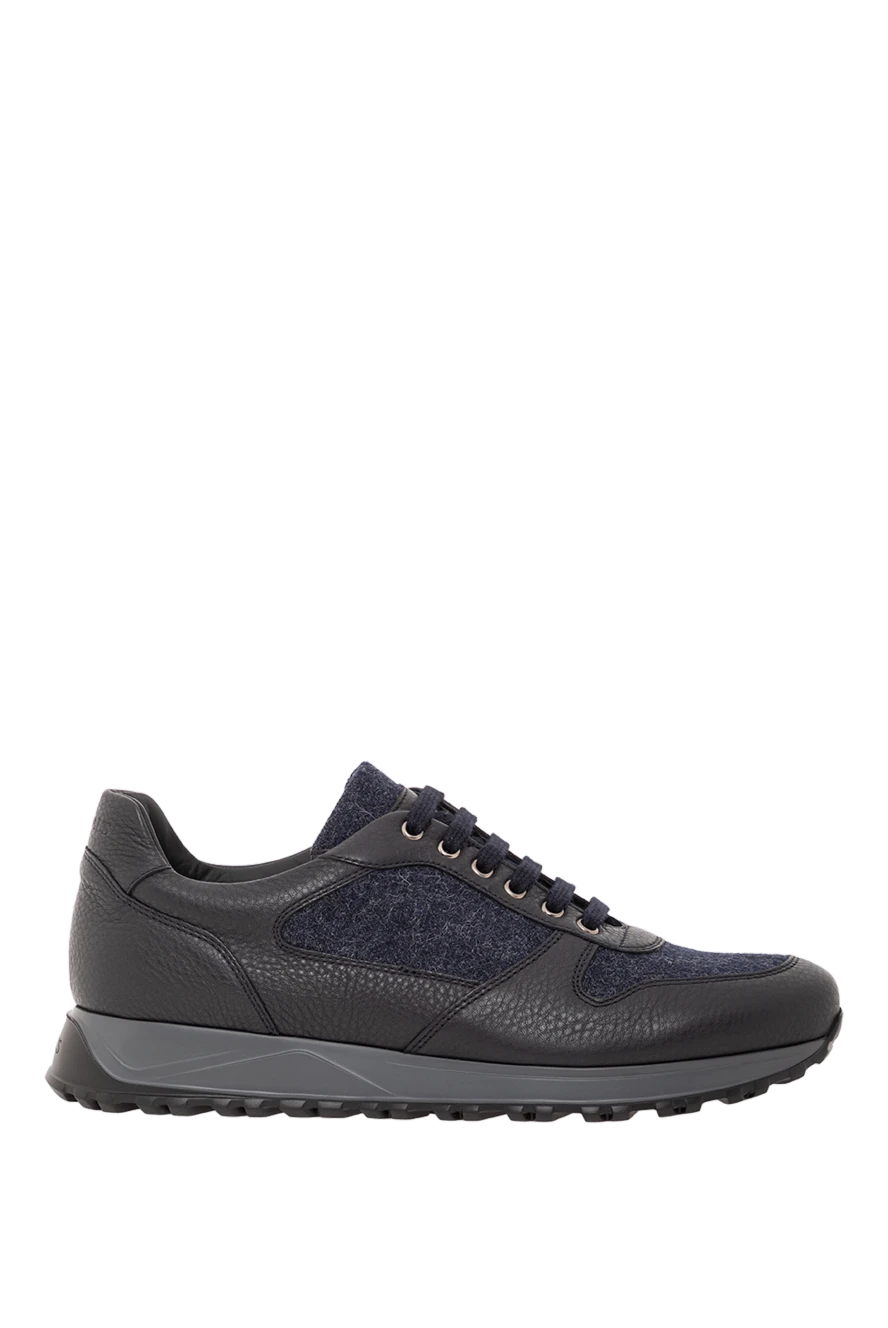 Doucal`s көк тоқыма панельдері бар қара кроссовкалар 190878 - фото 1