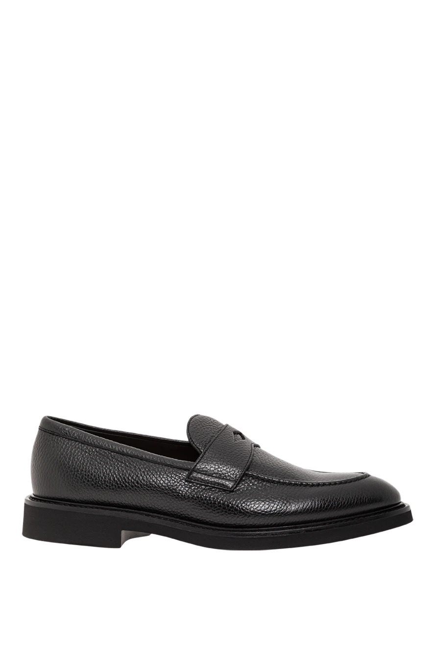 Doucal`s классикалық стильдегі қара текстуралы былғары лоферлер 190884 - фото 1