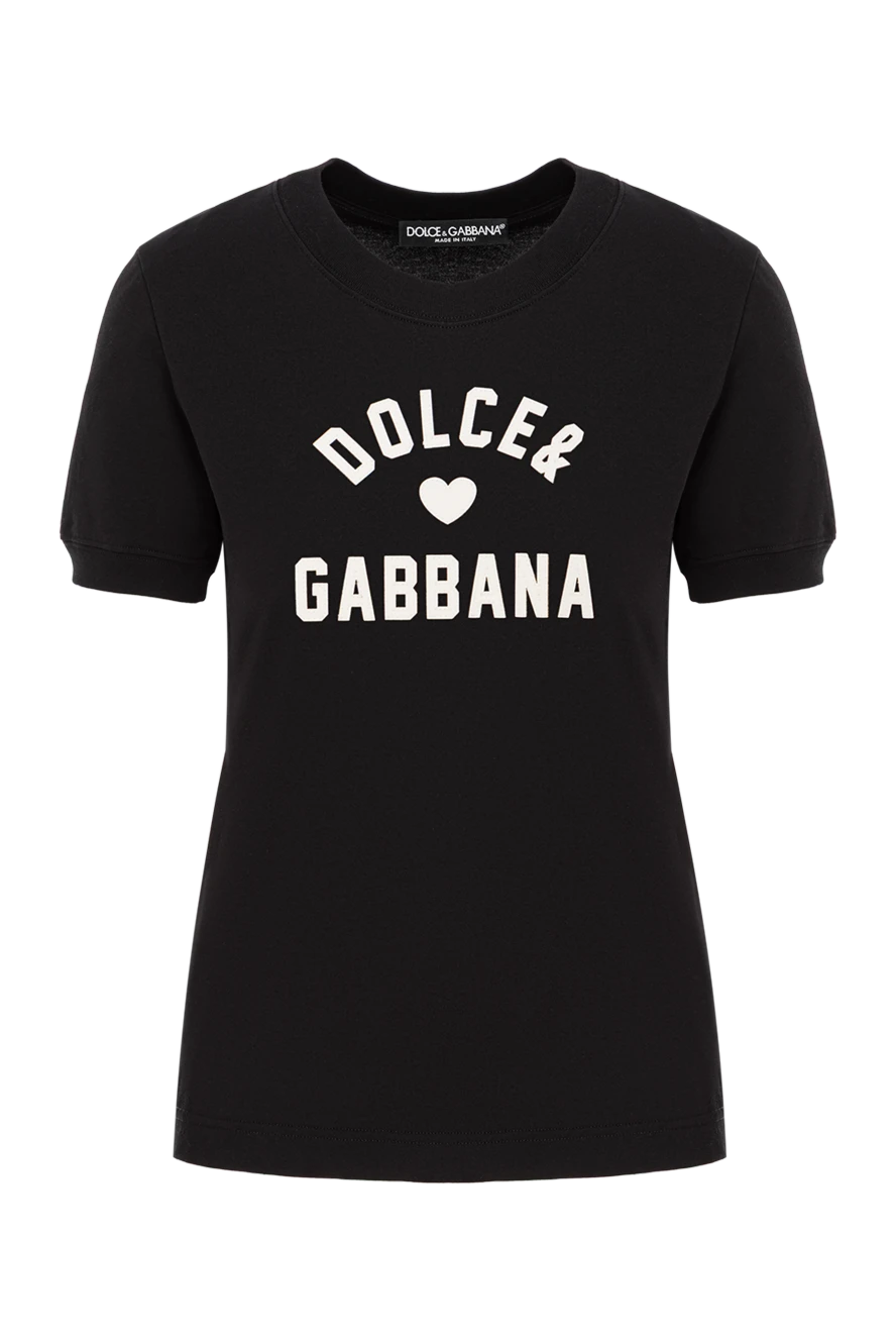 Dolce & Gabbana әріппен және жүрек белгісімен әйелдерге арналған қара футболка 190978 - фото 1