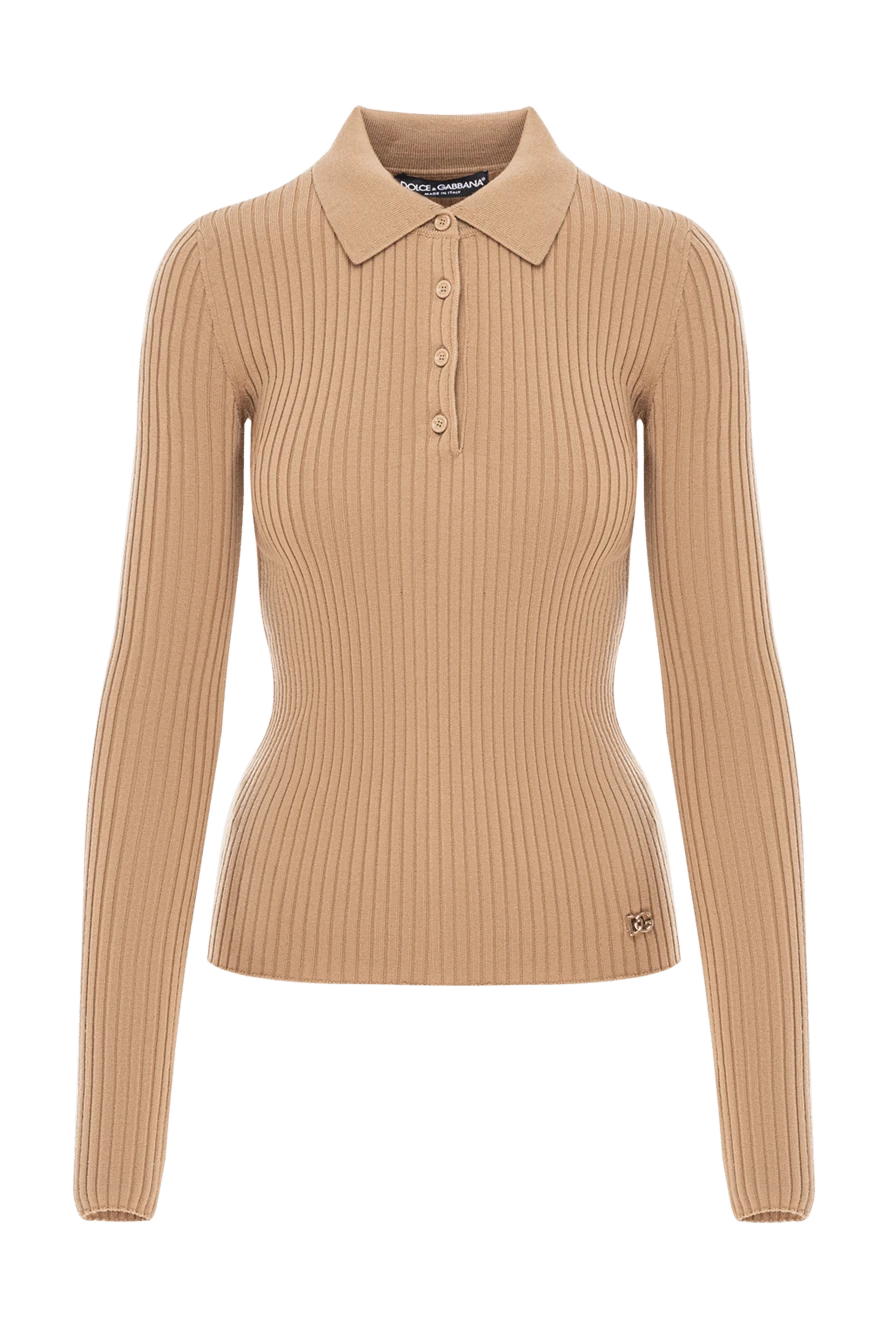 Dolce & Gabbana бежевое женское поло из шерсти в рубчик 190982 - фото 1