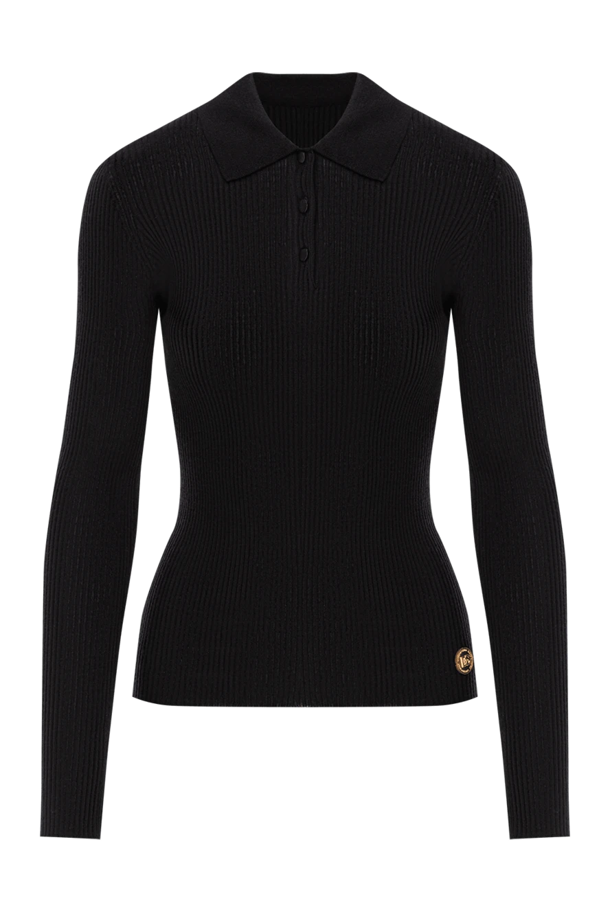 Dolce & Gabbana трикотажное поло с длинными рукавами из кашемира черное в рубчик 190990 - фото 1