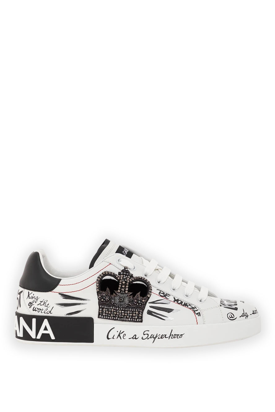 Dolce & Gabbana кроссовки portofino из телячьей кожи белые с цифровой печатью 191114 - фото 1