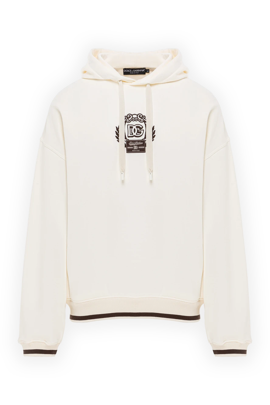 Dolce & Gabbana худи из хлопка айвори с логотипом и отделкой по низу 191119 - фото 1