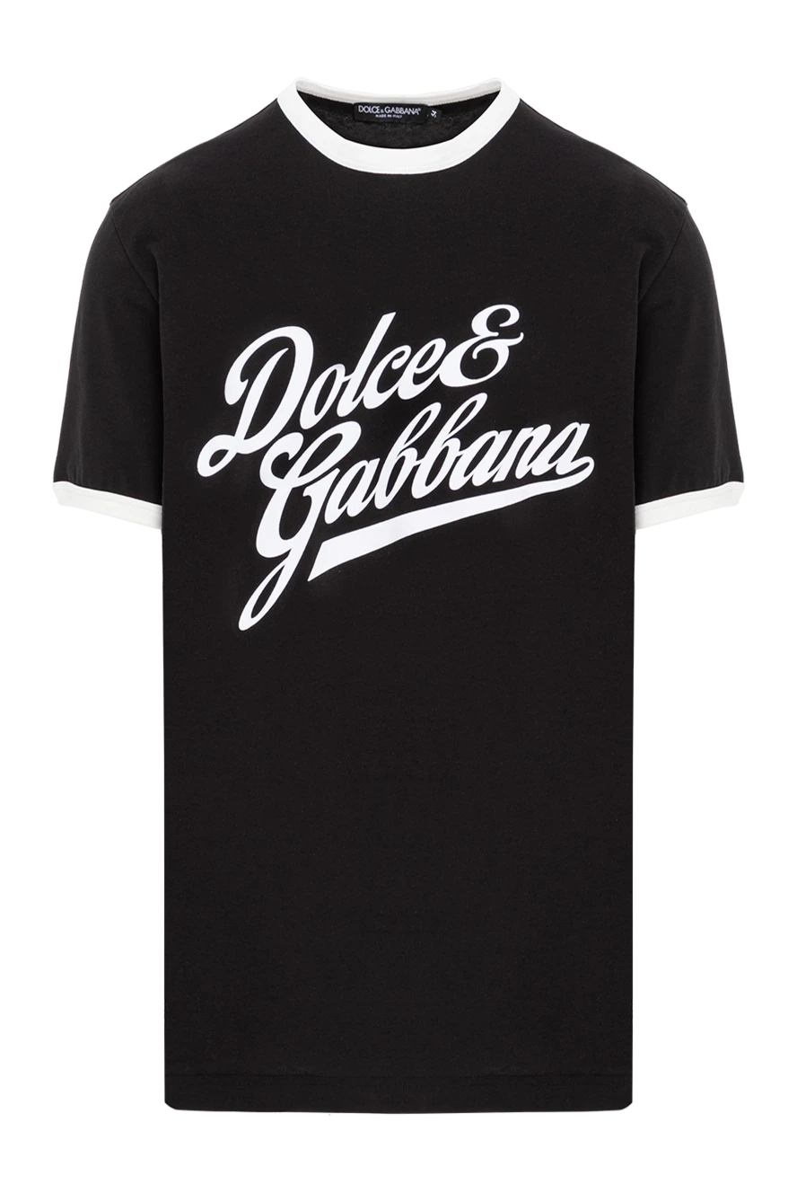 Dolce & Gabbana черная футболка хлопковая с крупным белым принтом 191124 - фото 1