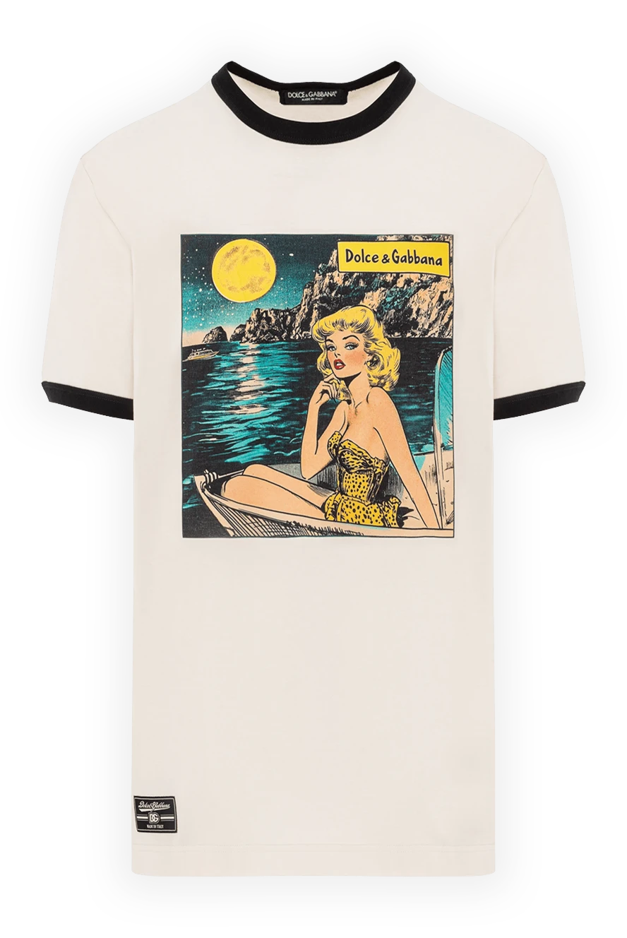 Dolce & Gabbana күлкілі стильдегі баспасы бар ақ мақтадан жасалған футболка 191126 - фото 1
