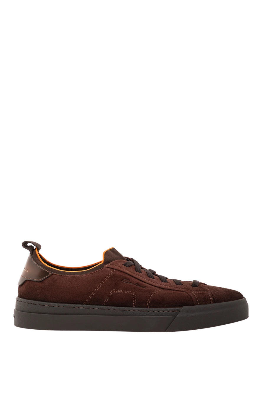 Santoni контрастты әрлеуі бар қоңыр күдері кроссовкалар 191274 - фото 1