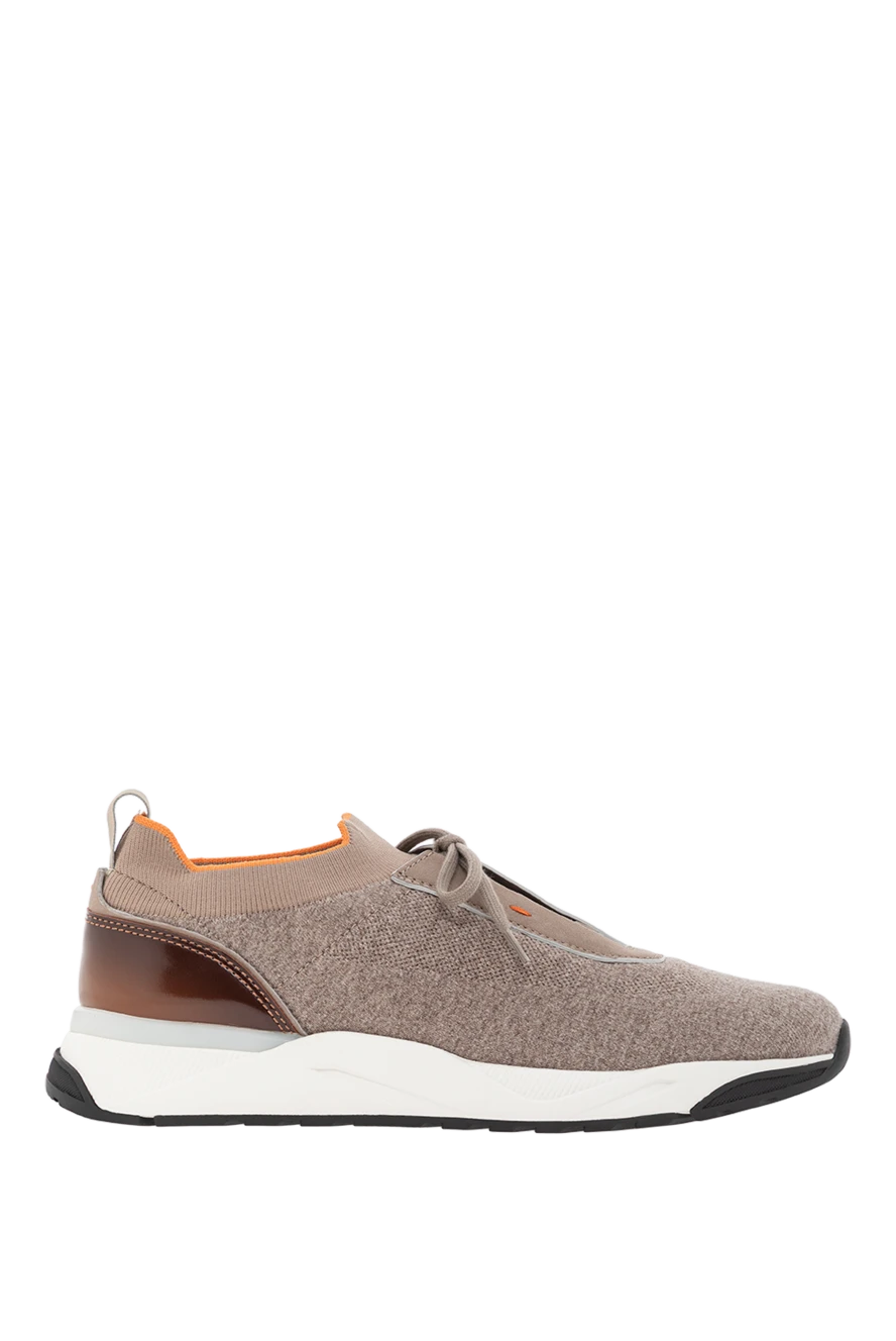 Santoni созылған жүннен тоқылған және былғарыдан жасалған ерлер бежевый кроссовкалары
191276 - фото 1