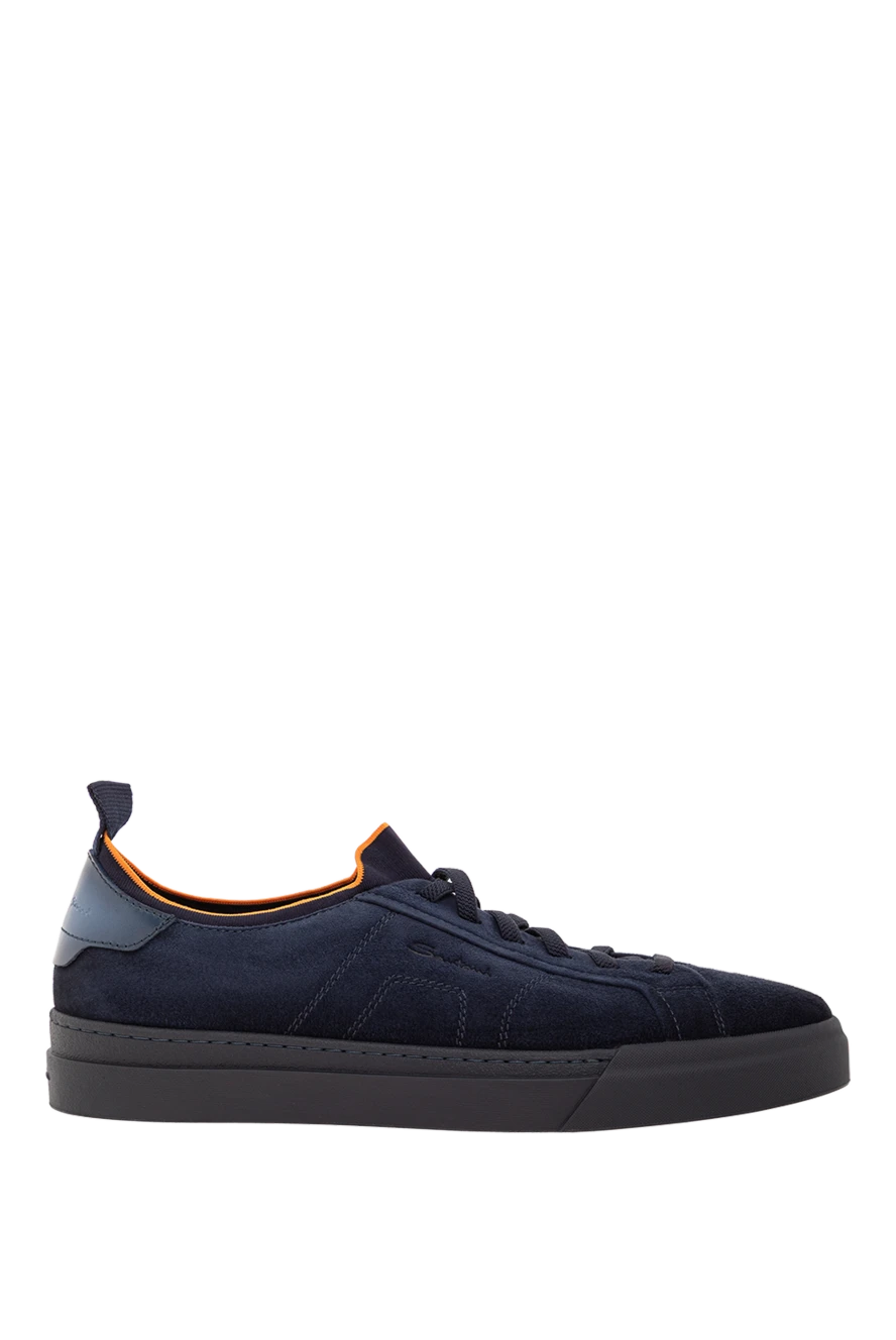 Santoni мужские синие кроссовки без застежек из замши и кожи 191282 - фото 1