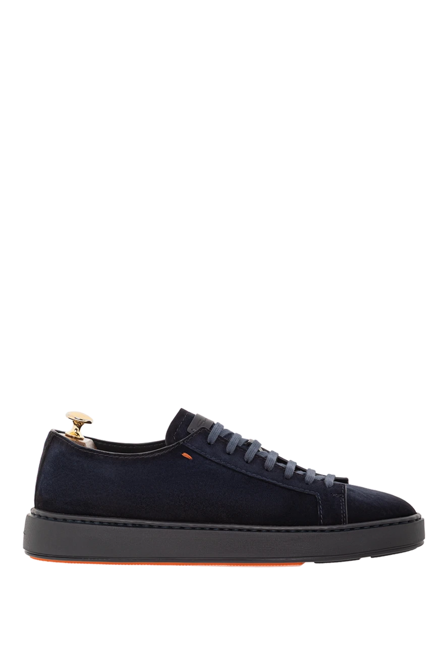 Santoni men's dark blue suede sneakers with bright orange detailing
191283 - photo 1