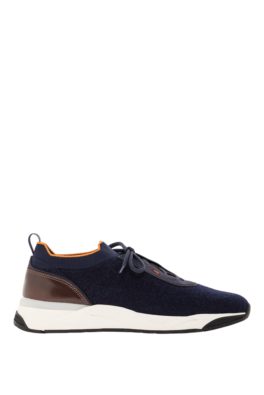 Santoni men's blue sneakers made of elastic jersey with a white sole 191289 - photo 1