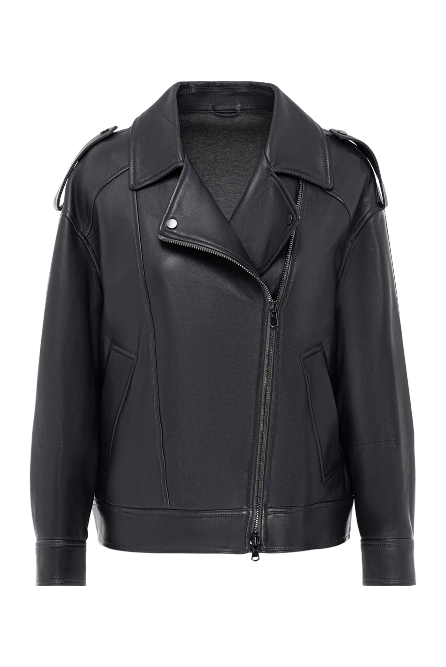 Brunello Cucinelli women's leather biker jacket with a diagonal zipper 191314 - photo 1