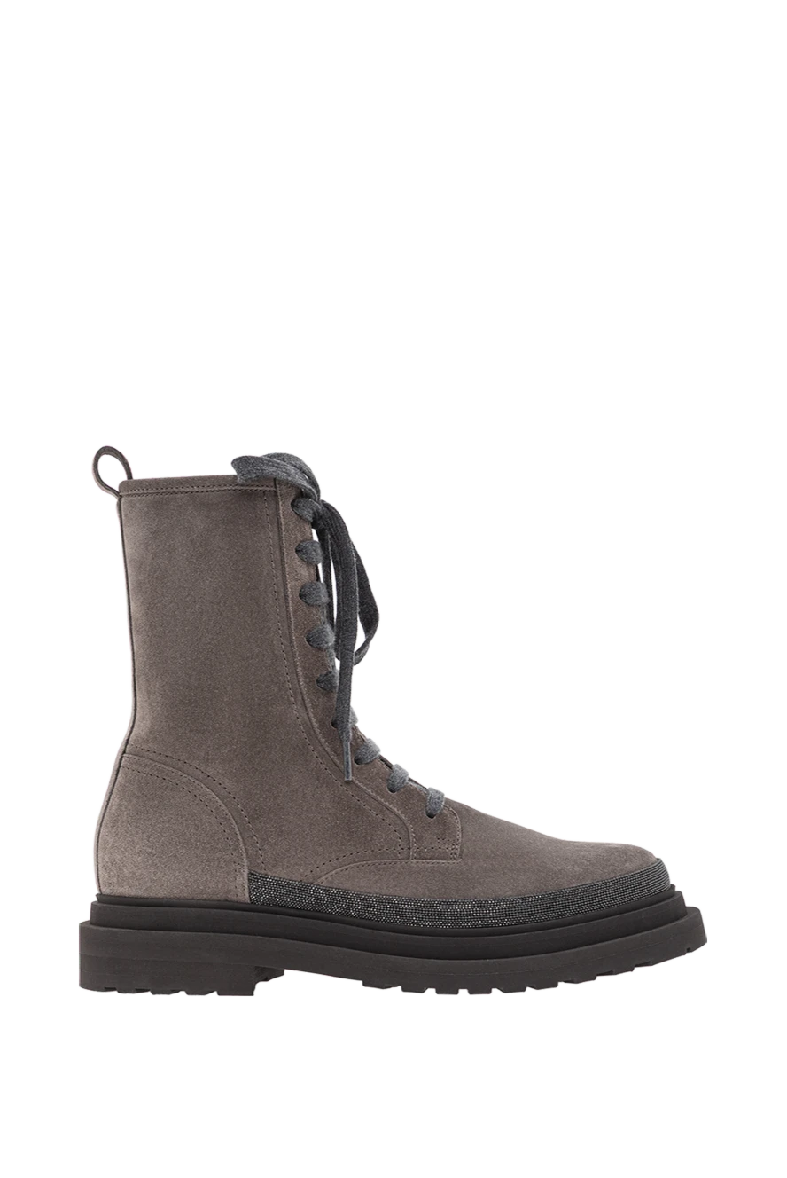 Brunello Cucinelli ыңғайлы бүйірінен сыдырмасы бар қоңыр күдеріден жасалған биік етік 191357 - фото 1