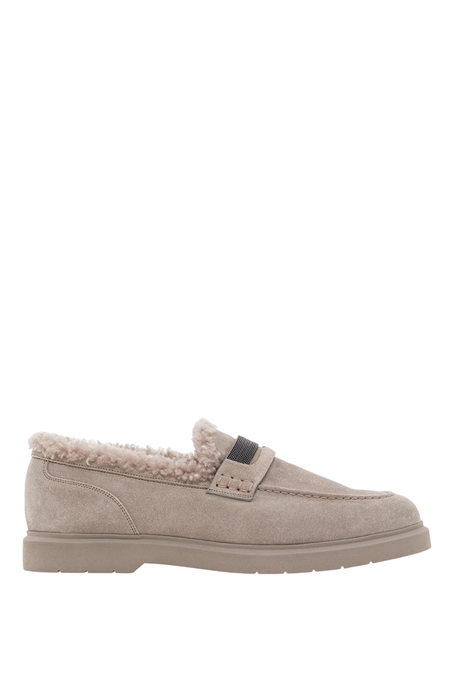 Brunello Cucinelli лоферы из замши с теплым мехом внутри и контрастной вставкой
191359 - фото 1