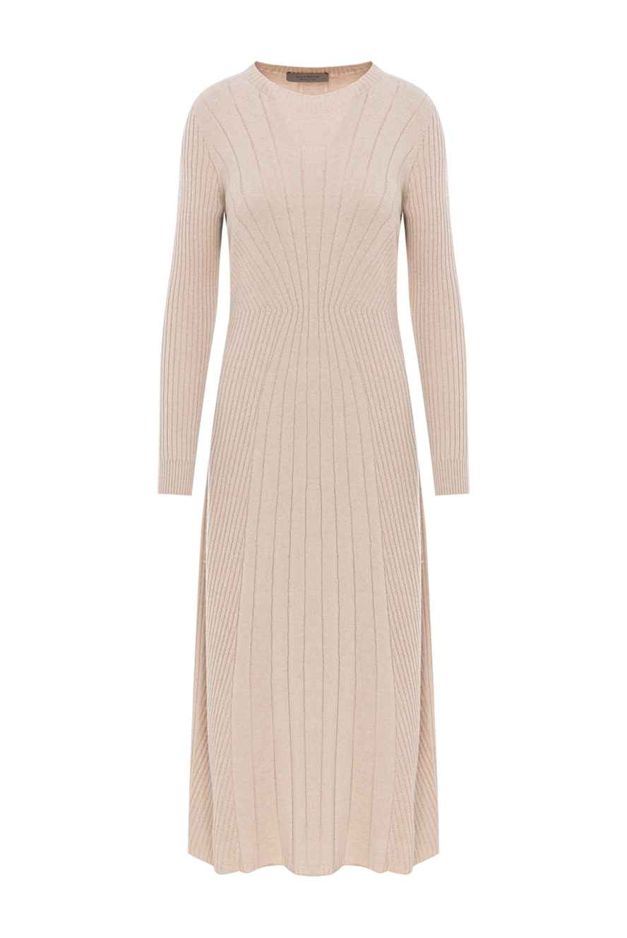 D.Exterior платье бежевое в рельефный рубчик с длинным рукавом и округлым вырезом 191375 - фото 1