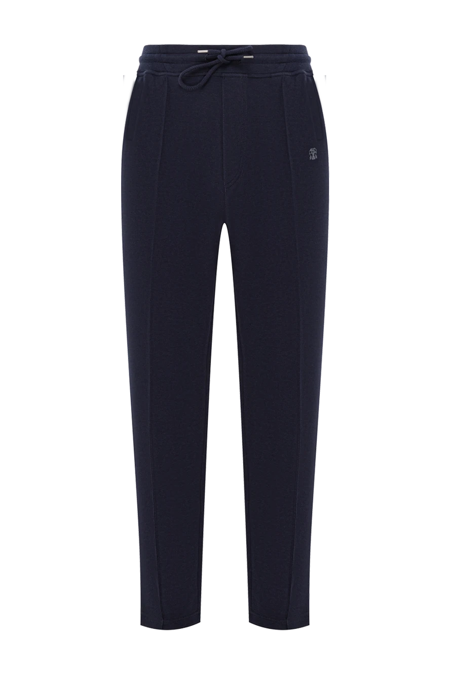 Brunello Cucinelli трикотажные брюки в синем цвете с мягкой фактурой и кулиской 191415 - фото 1