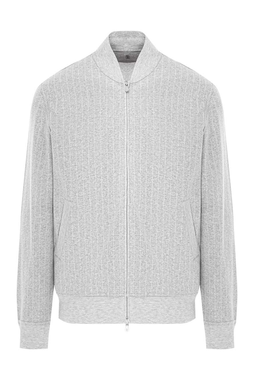 Brunello Cucinelli спортивная кофта светло серая из трикотажа в вертикальную полоску
191422 - фото 1