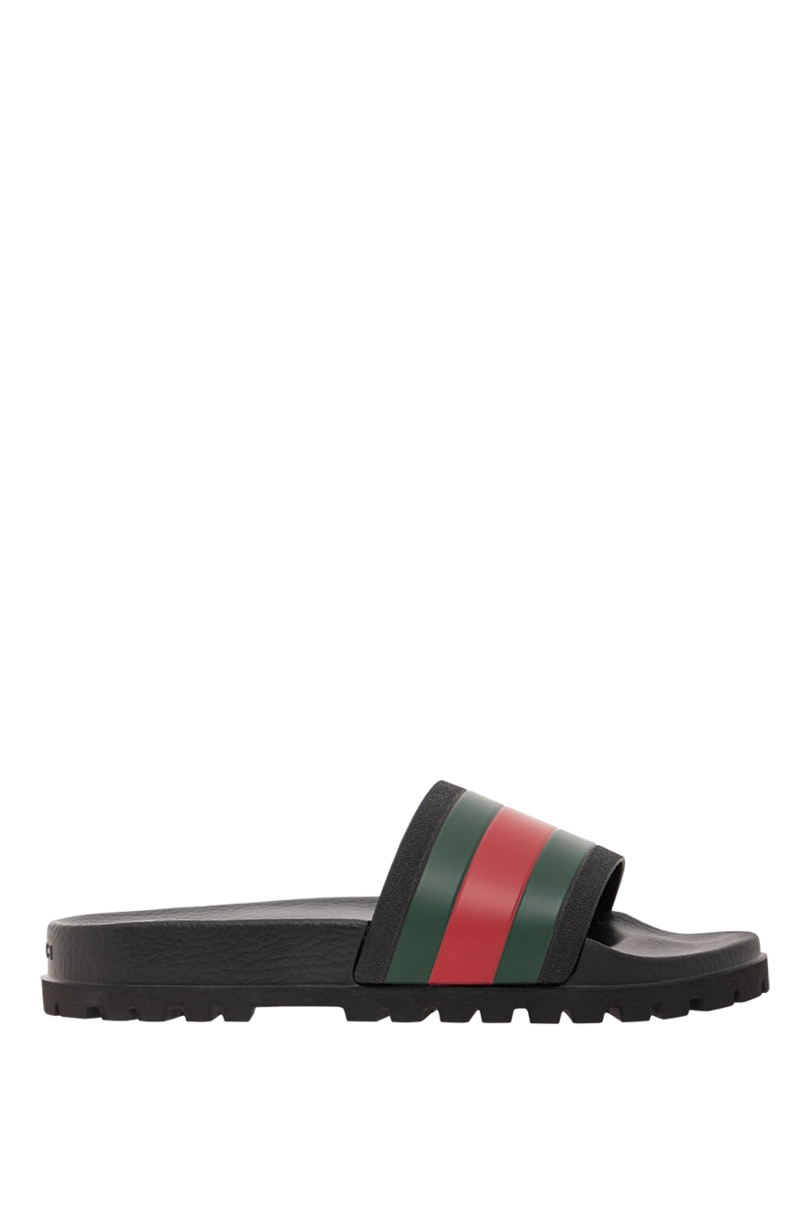 Gucci мужские черные шлепанцы с лентой web 191587 - фото 1