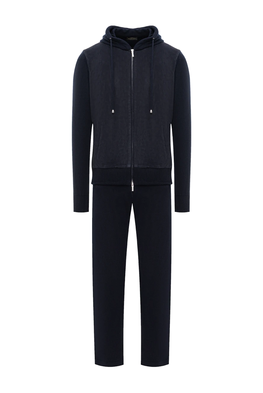 Cesare di Napoli трикотажный синий костюм из шерсти вискозы и кашемира с капюшоном 191639 - фото 1