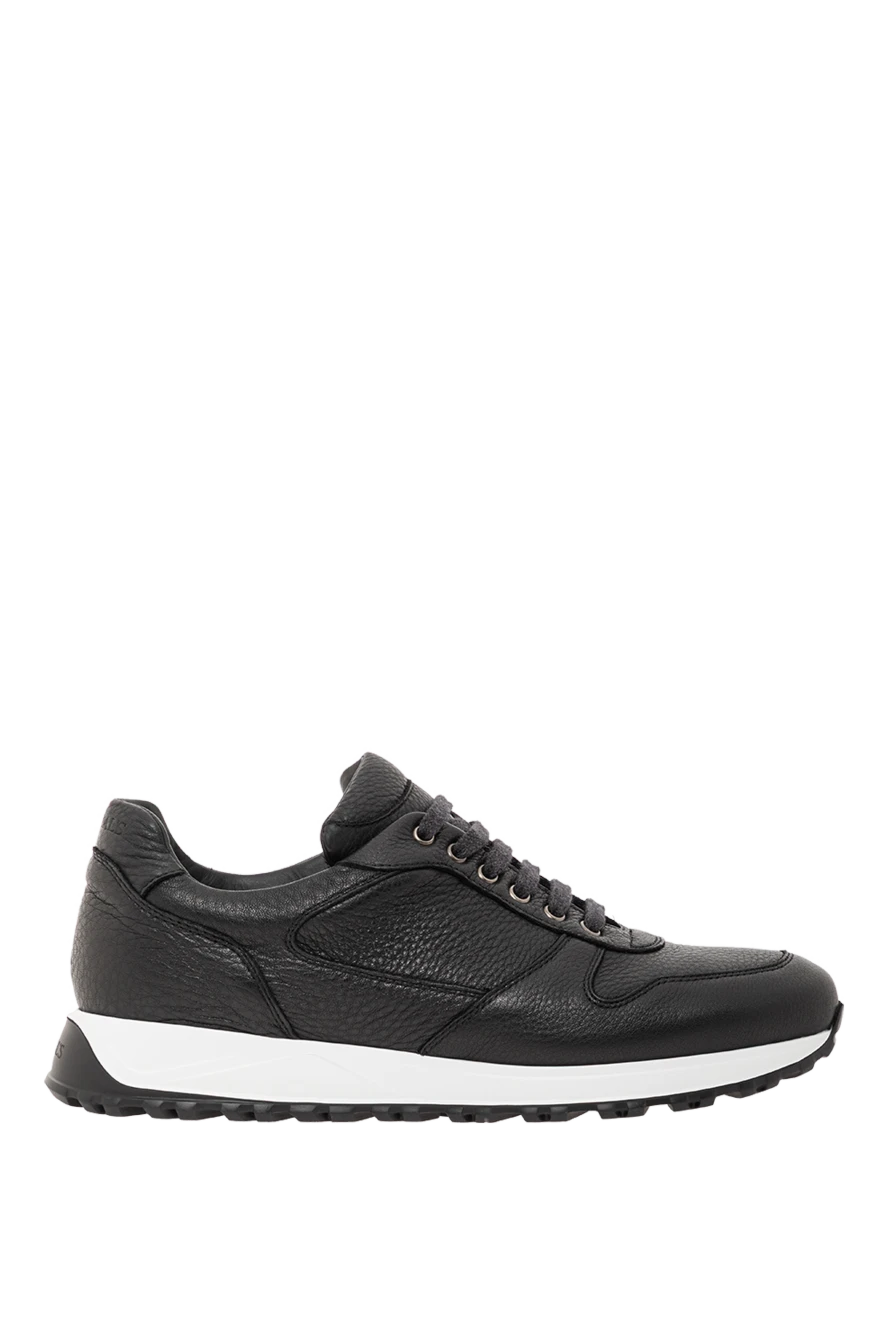 Doucal`s men's sneakers made of black grained leather with a white sole 191694 - photo 1