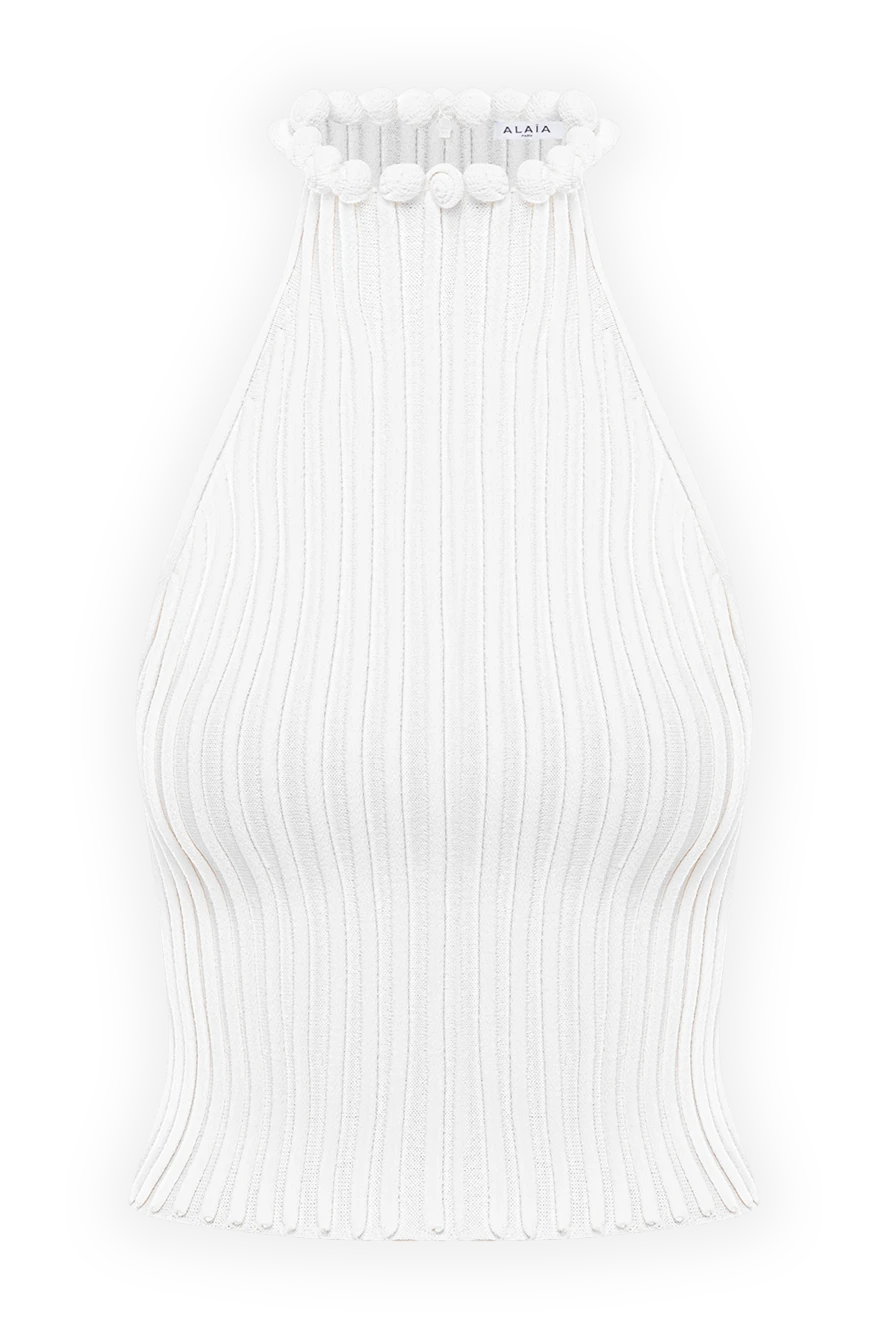 Alaia жағасында екпін үлгісі бар ақ қырлы тоқылған топ
191703 - фото 1