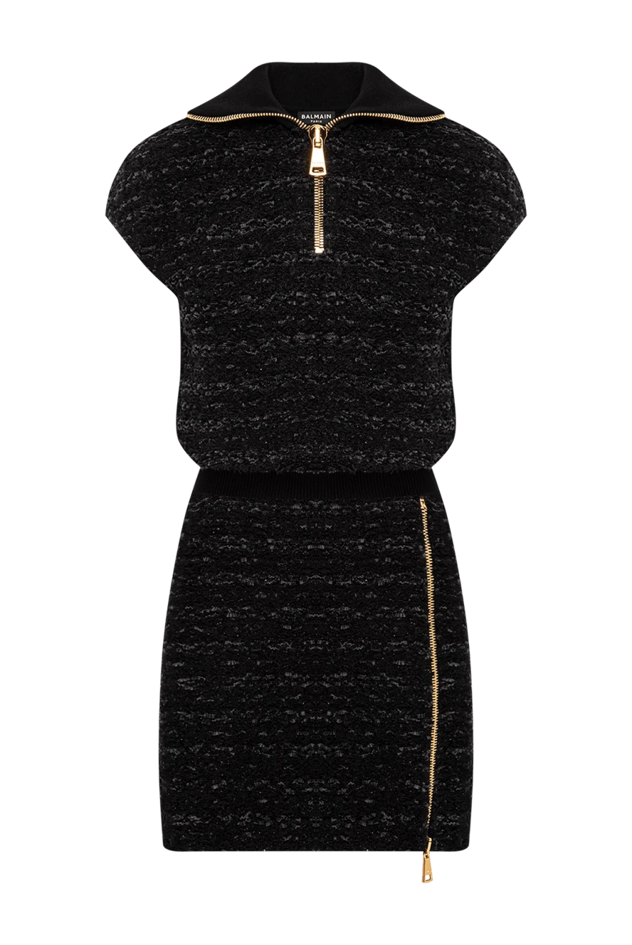 Balmain твидовый черный костюм из топа на молнии с юбкой 191715 - фото 1