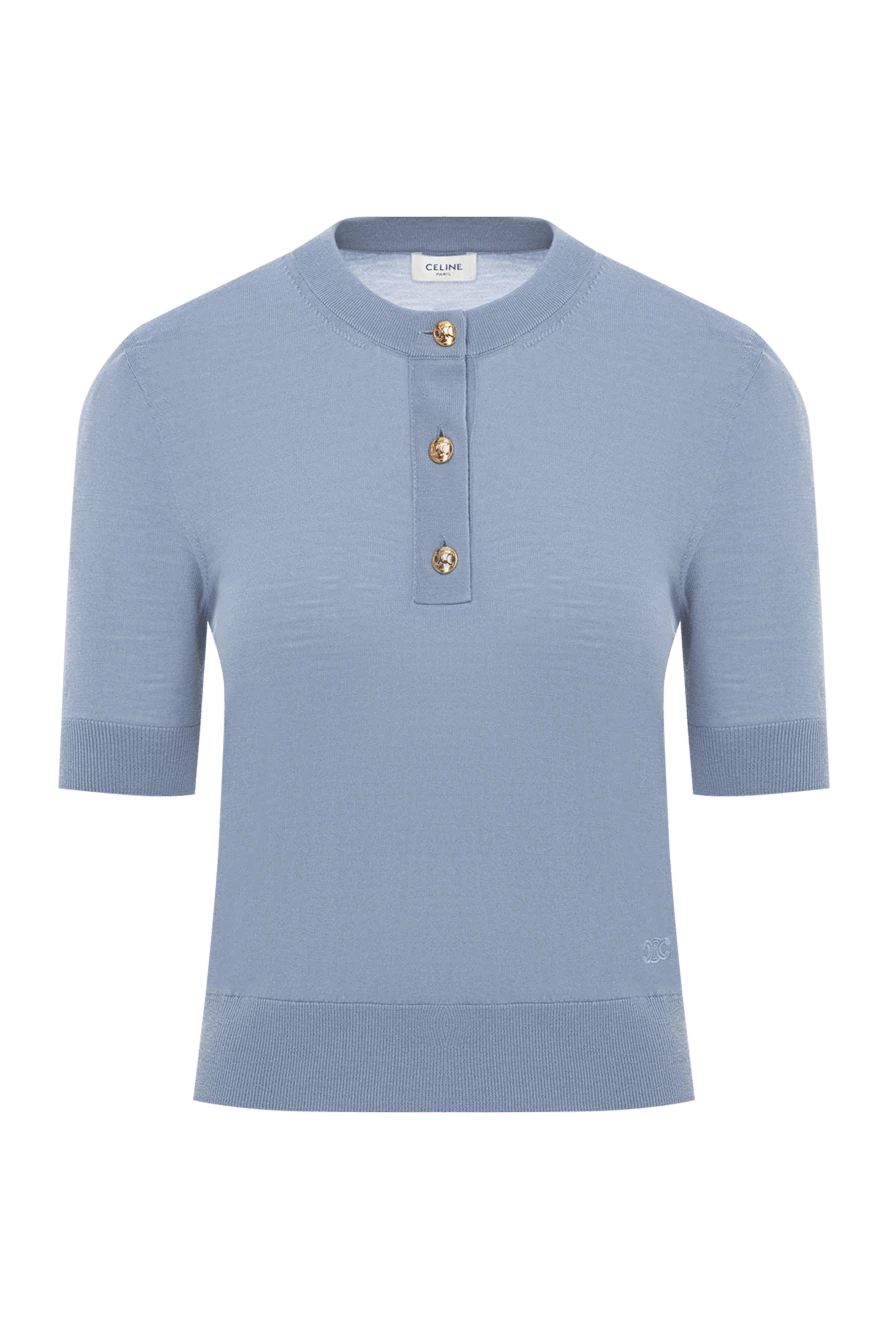 Celine поло с круглым вырезом triomphe из тонкой шерсти голубое
191763 - фото 1