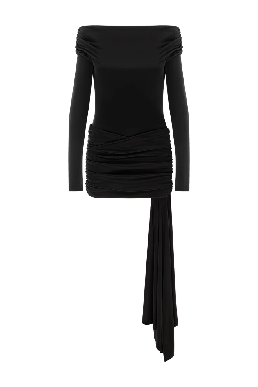 The Andamane мини-платье wendell черное из блестящего трикотажа с открытыми плечами и драпировкой 191777 - фото 1