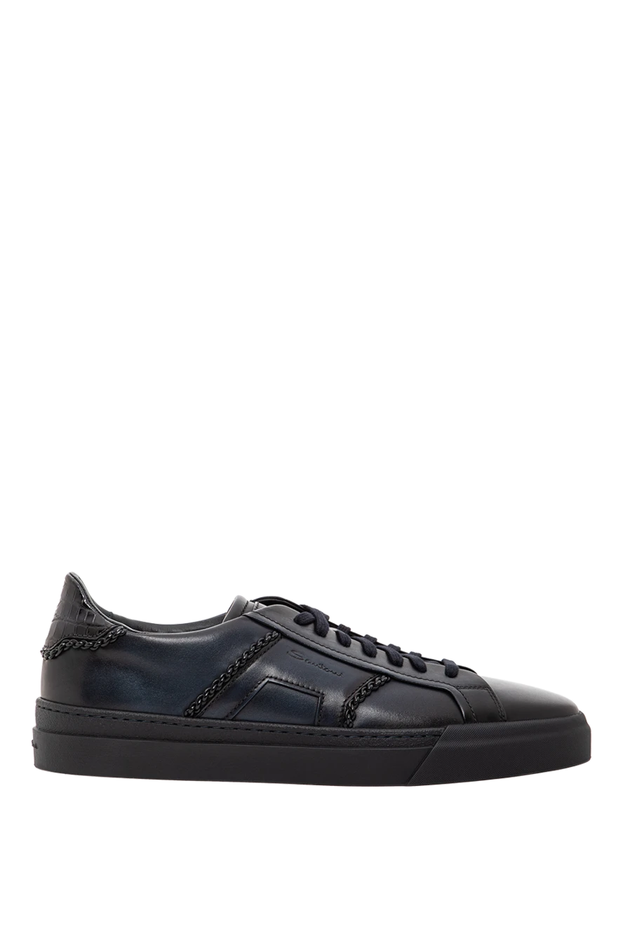 Santoni black leather double buckle sneakers with crocodile insert 191824 - photo 1