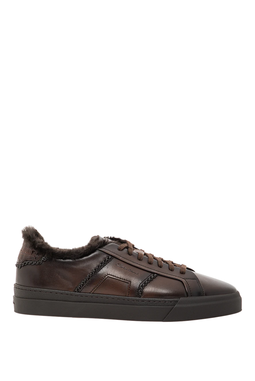 Santoni крокодил жиегі бар қоңыр былғары gloria кроссовкалары 191825 - фото 1