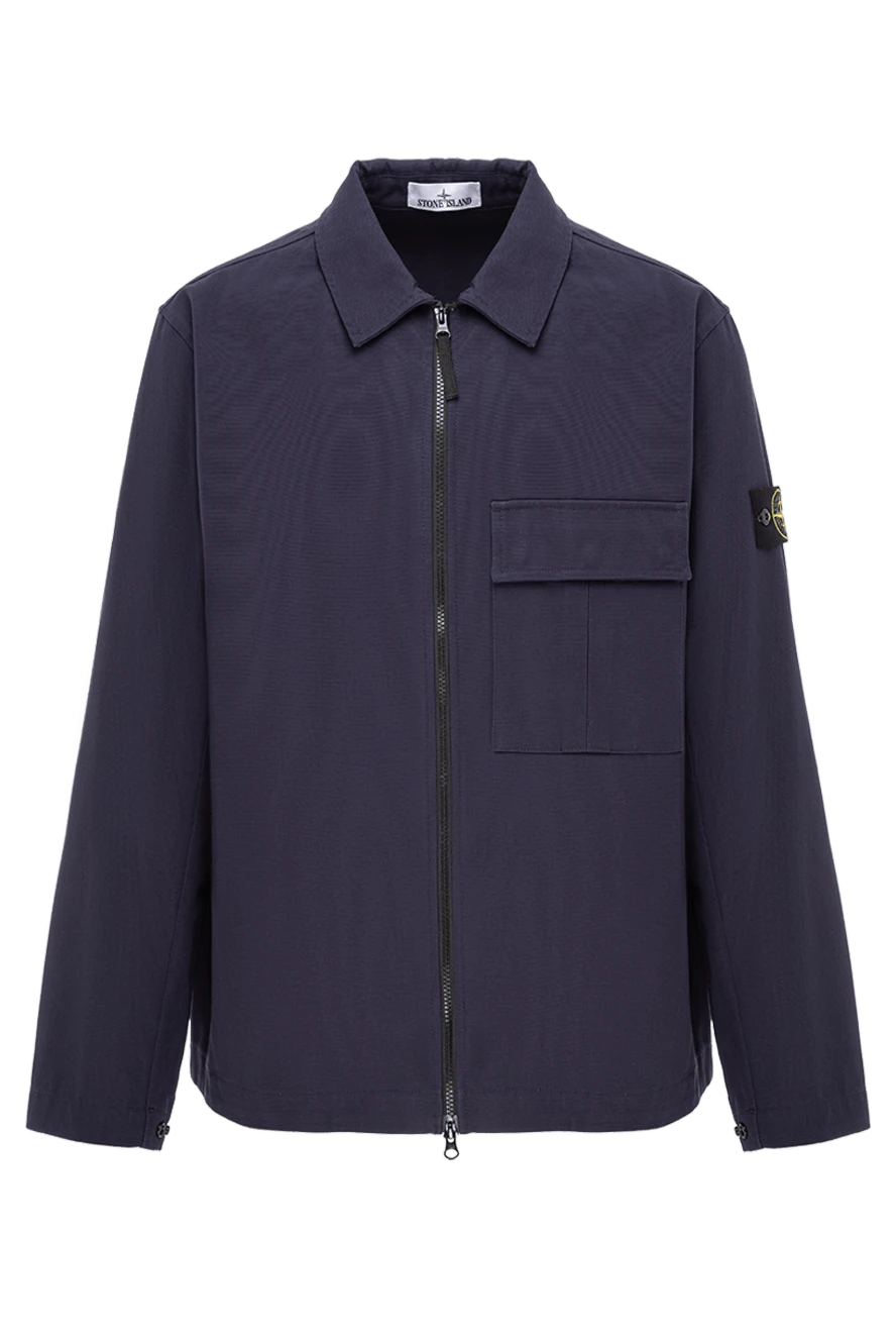 Stone Island куртка-рубашка из хлопка-панамы синяя с нагрудным карманом с клапаном на кнопке 191847 - фото 1