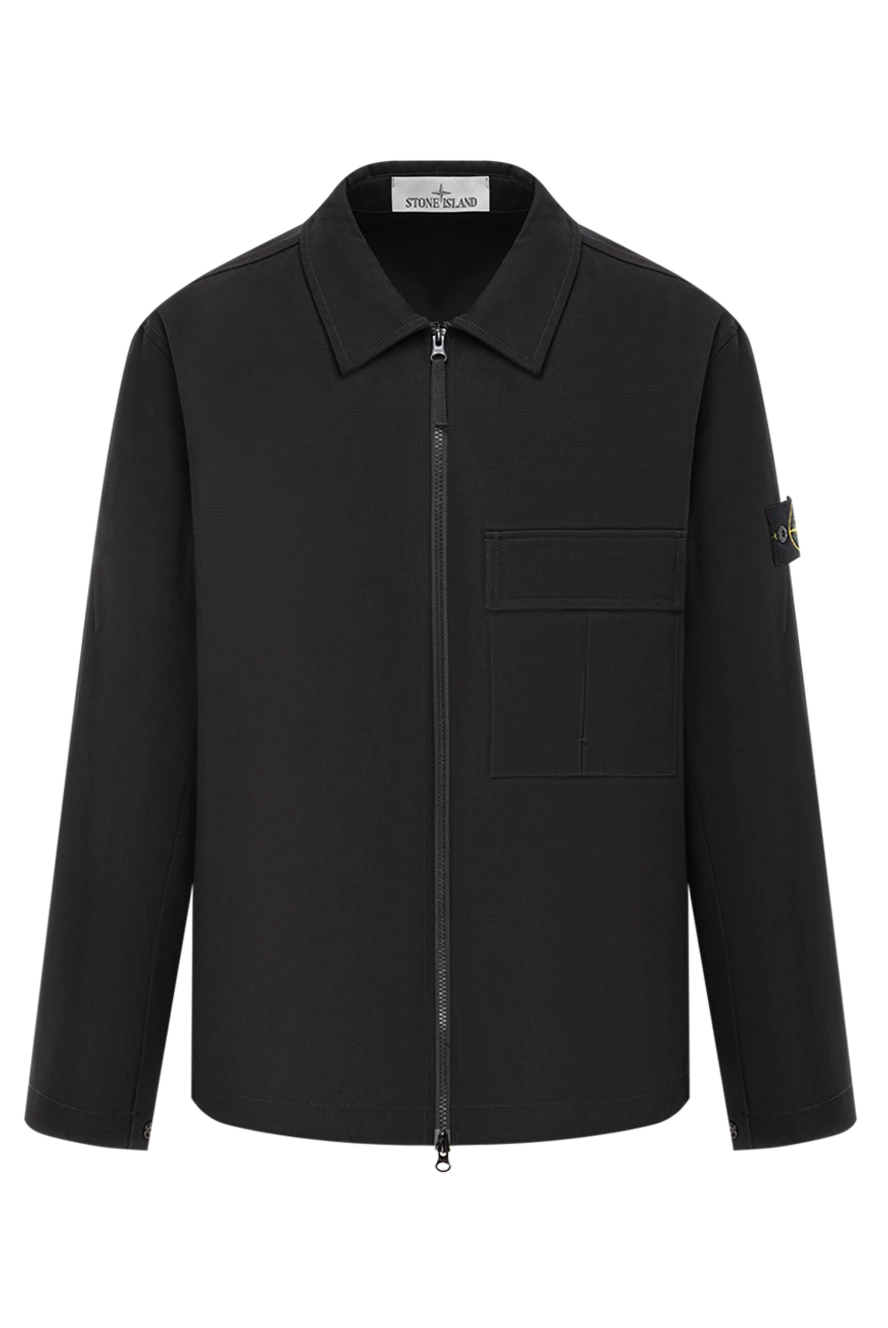 Stone Island black cotton panama shirt jacket with a chest pocket with a flap and a button 191848 - photo 1