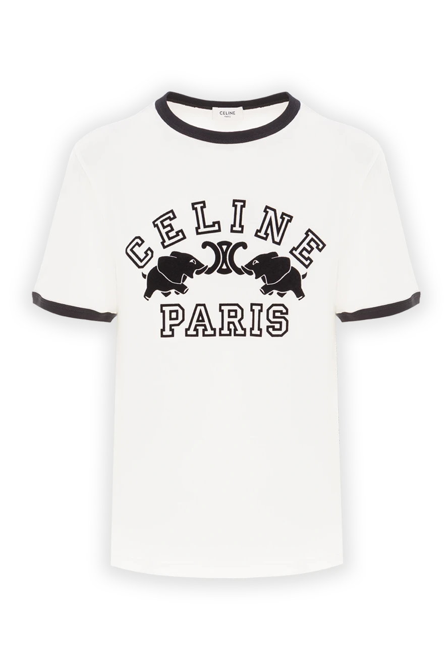Celine белая футболка из хлопкового трикотажа с черной окантовкой 191951 - фото 1