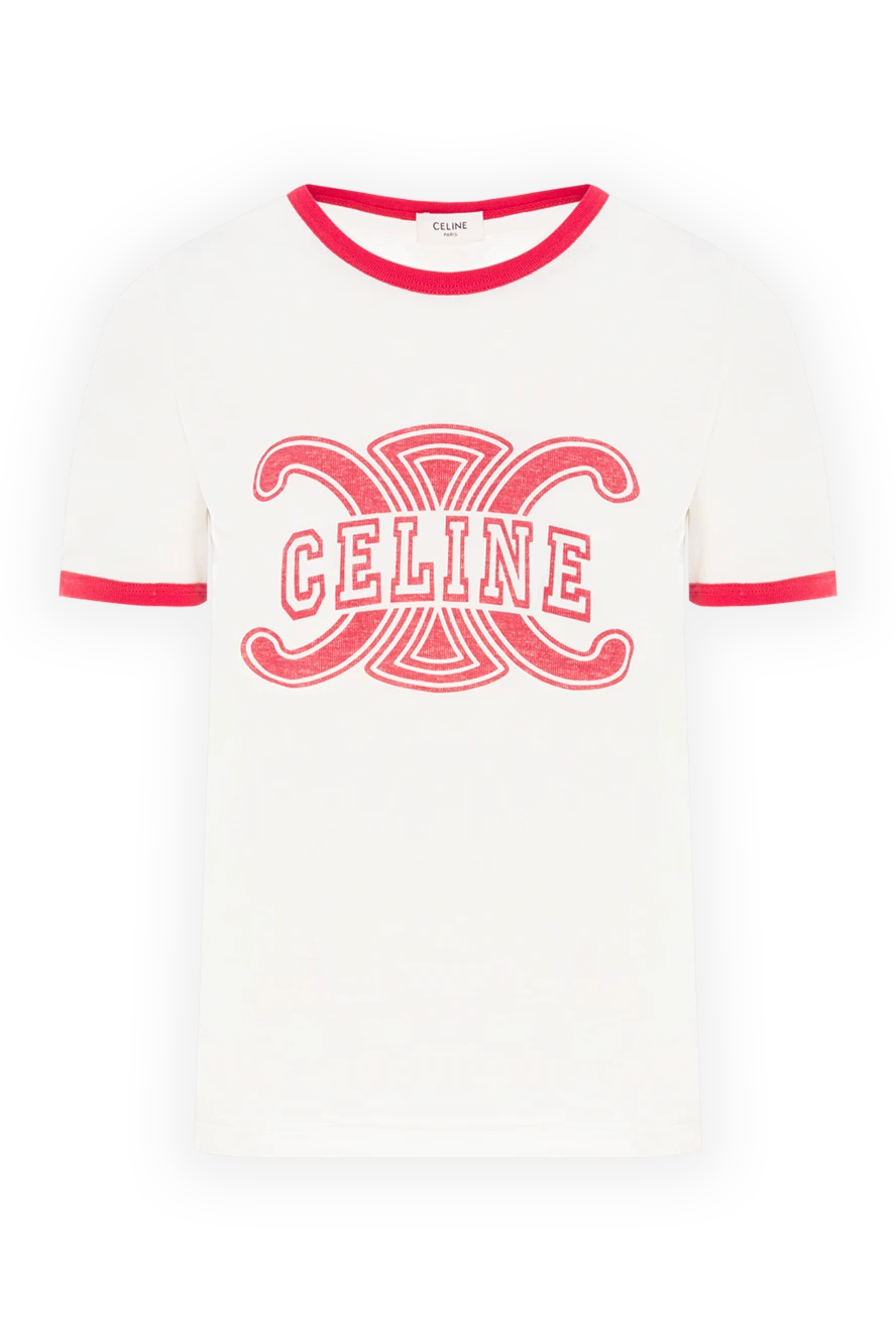 Celine футболка из хлопкового джерси белого цвета с красной отделкой 191972 - фото 1