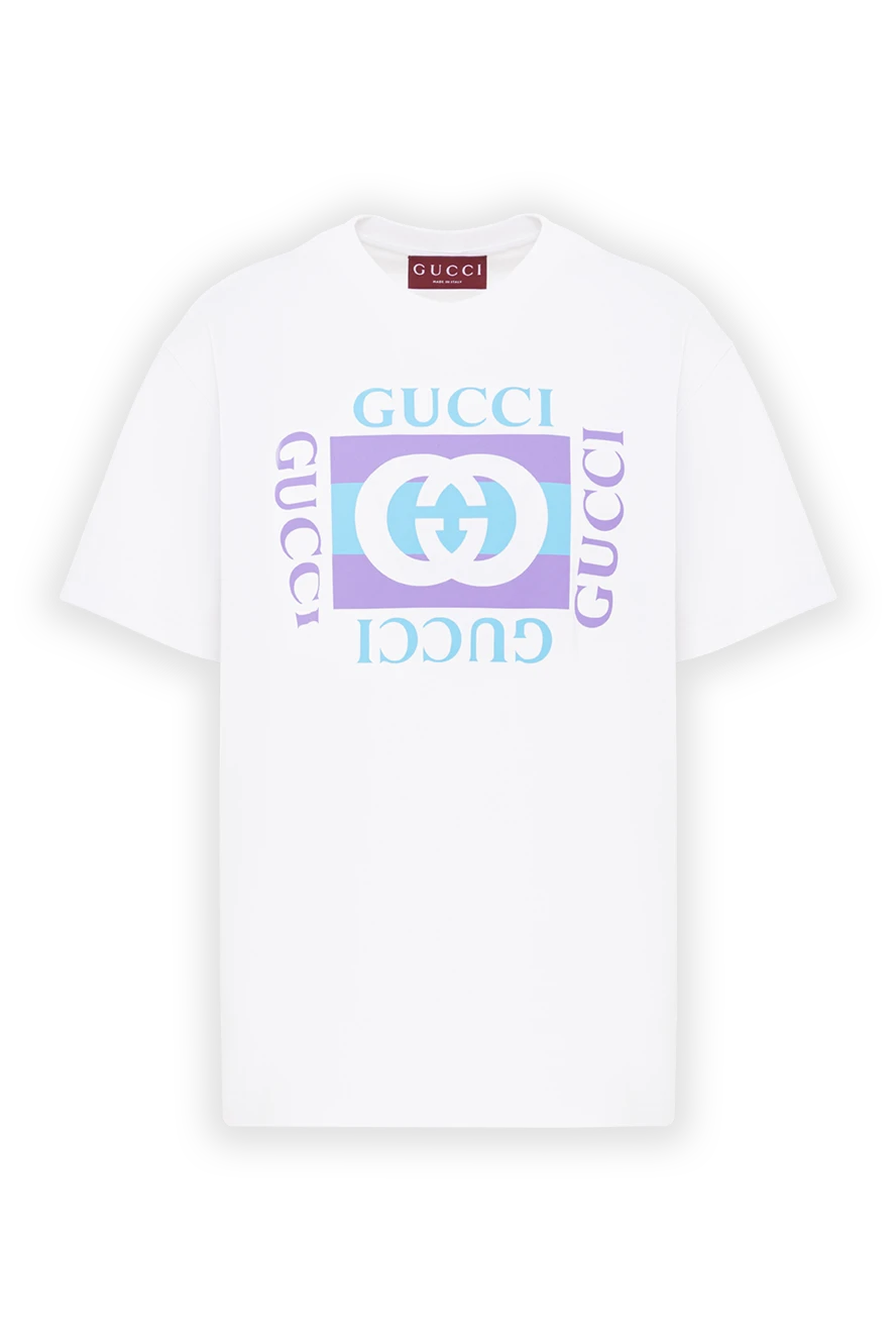 Gucci белая футболка из хлопкового джерси с сине-фиолетовым принтом 191980 - фото 1
