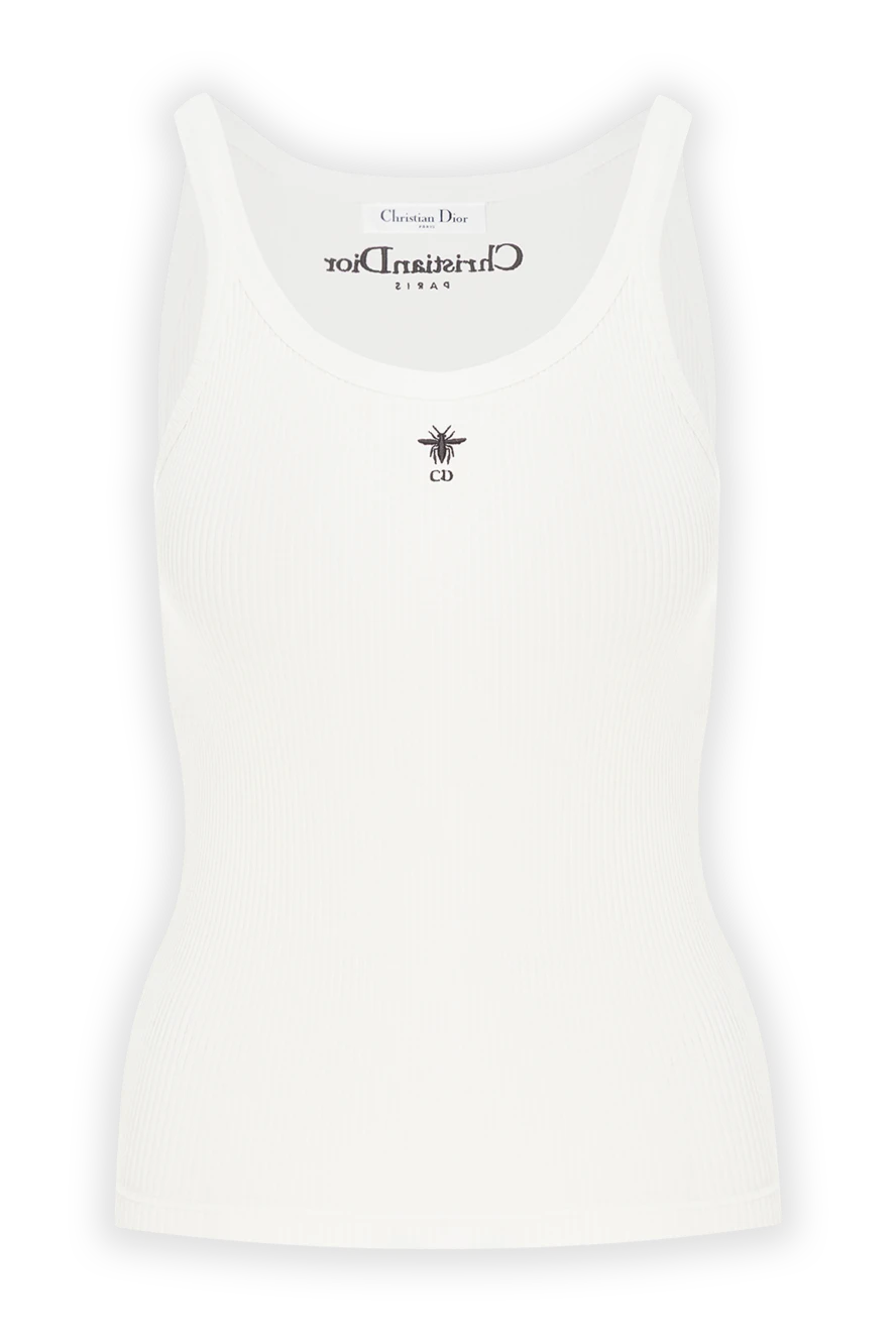 Dior майка из хлопкового джерси в рубчик экрю с фирменной пчелой 191990 - фото 1