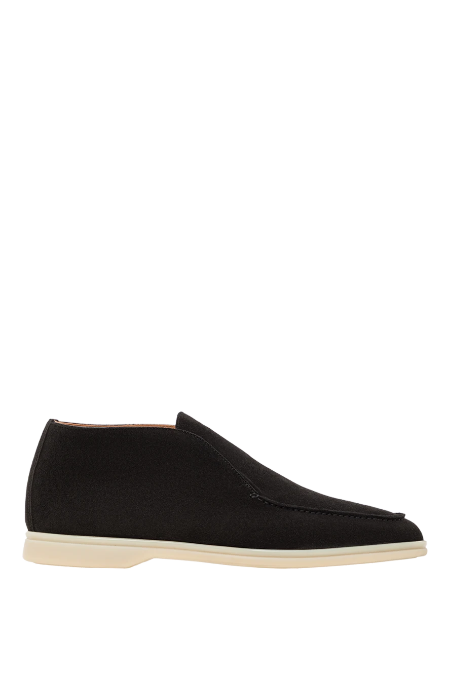 Cesare di Napoli лоферы черные из бархатистой замши с контрастной подошвой 192043 - фото 1