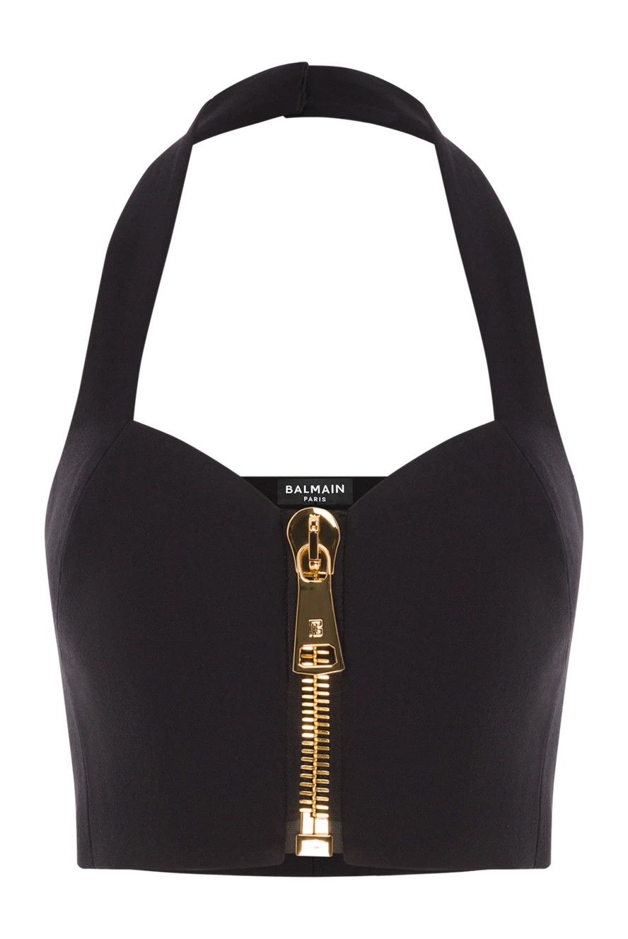 Balmain черный кроп-топ с американской проймой из шерсти 192076 - фото 1