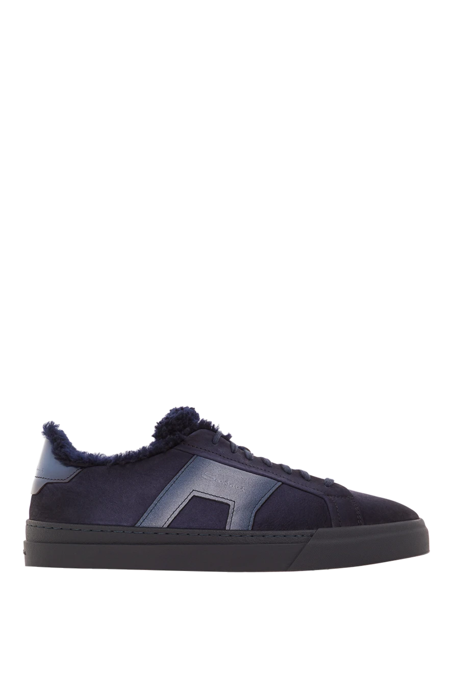 Santoni мужские замшевые кроссовки gloria темно-синего цвета с подкладкой из меха. 192144 - фото 1