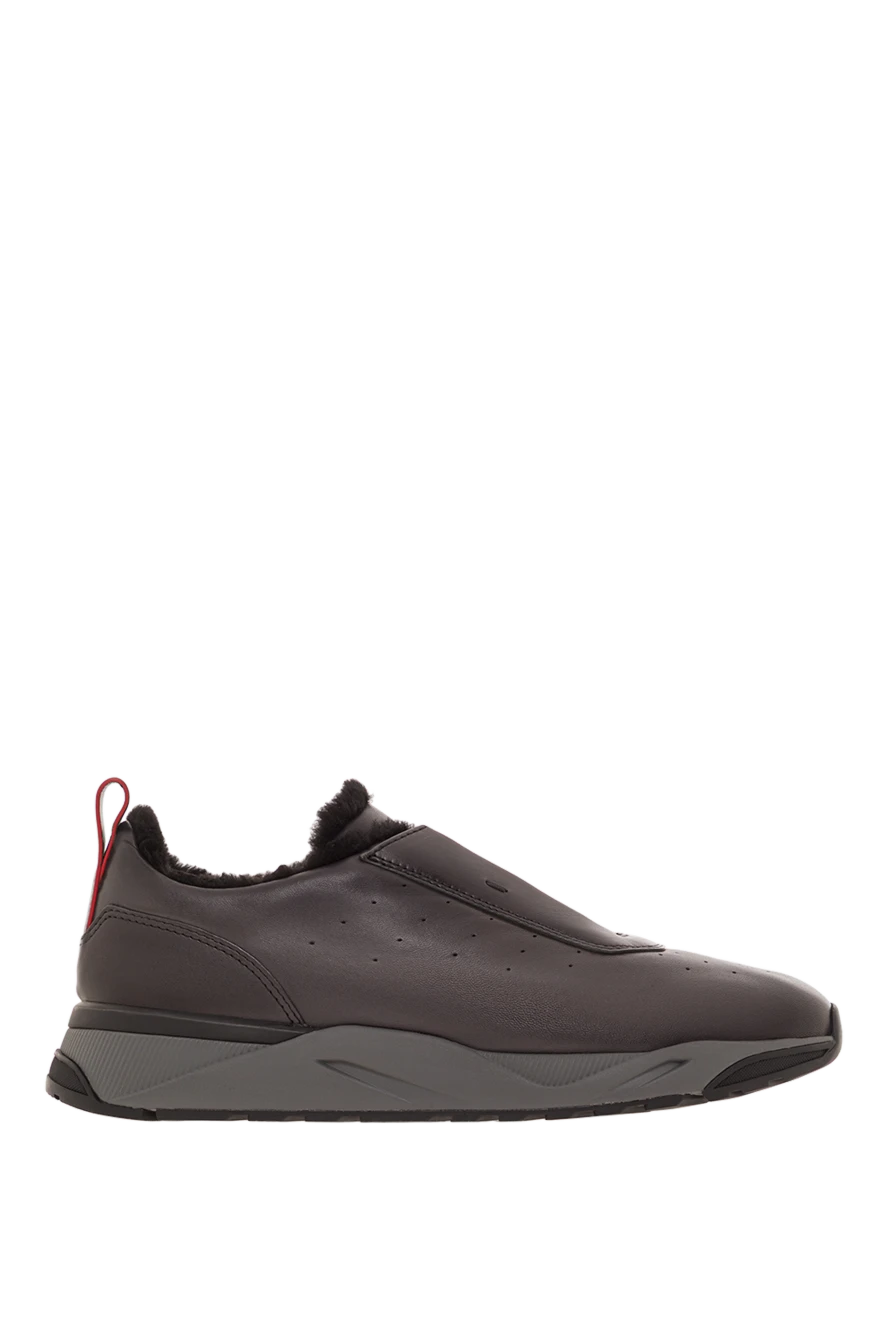 Santoni темно-серые кожаные кроссовки с меховой подкладкой 192145 - фото 1